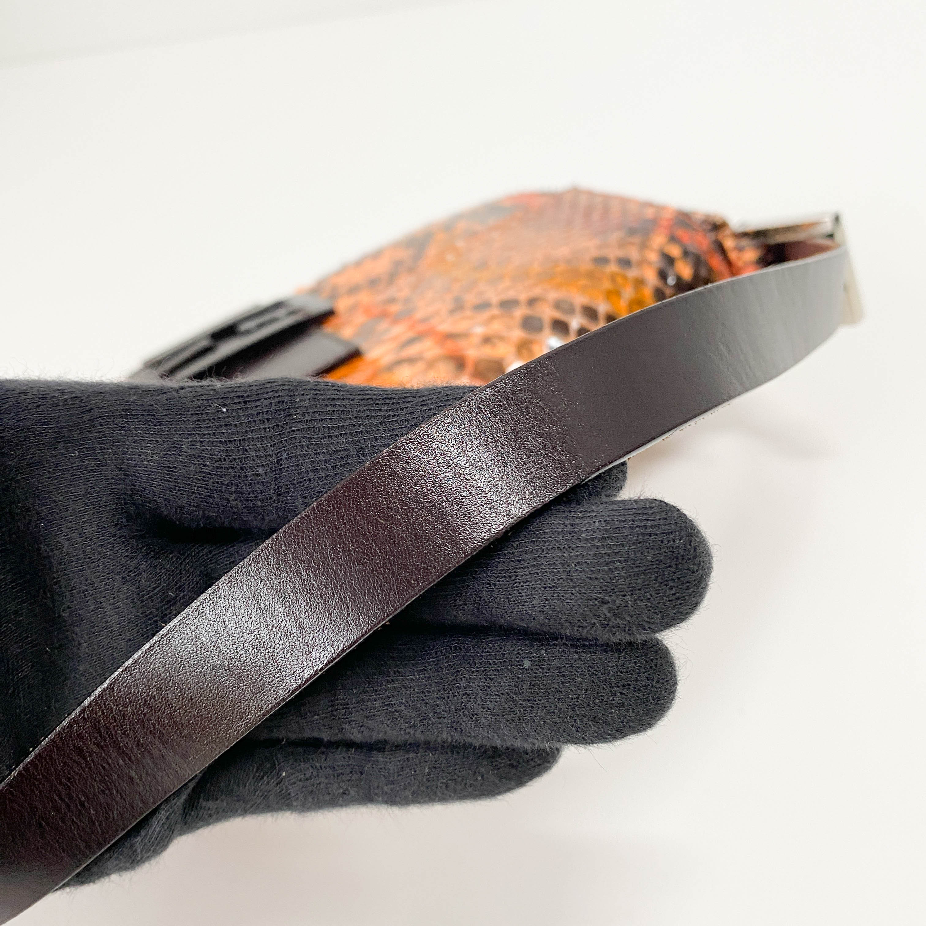 Baguette Orange Leather Shoulder Bag