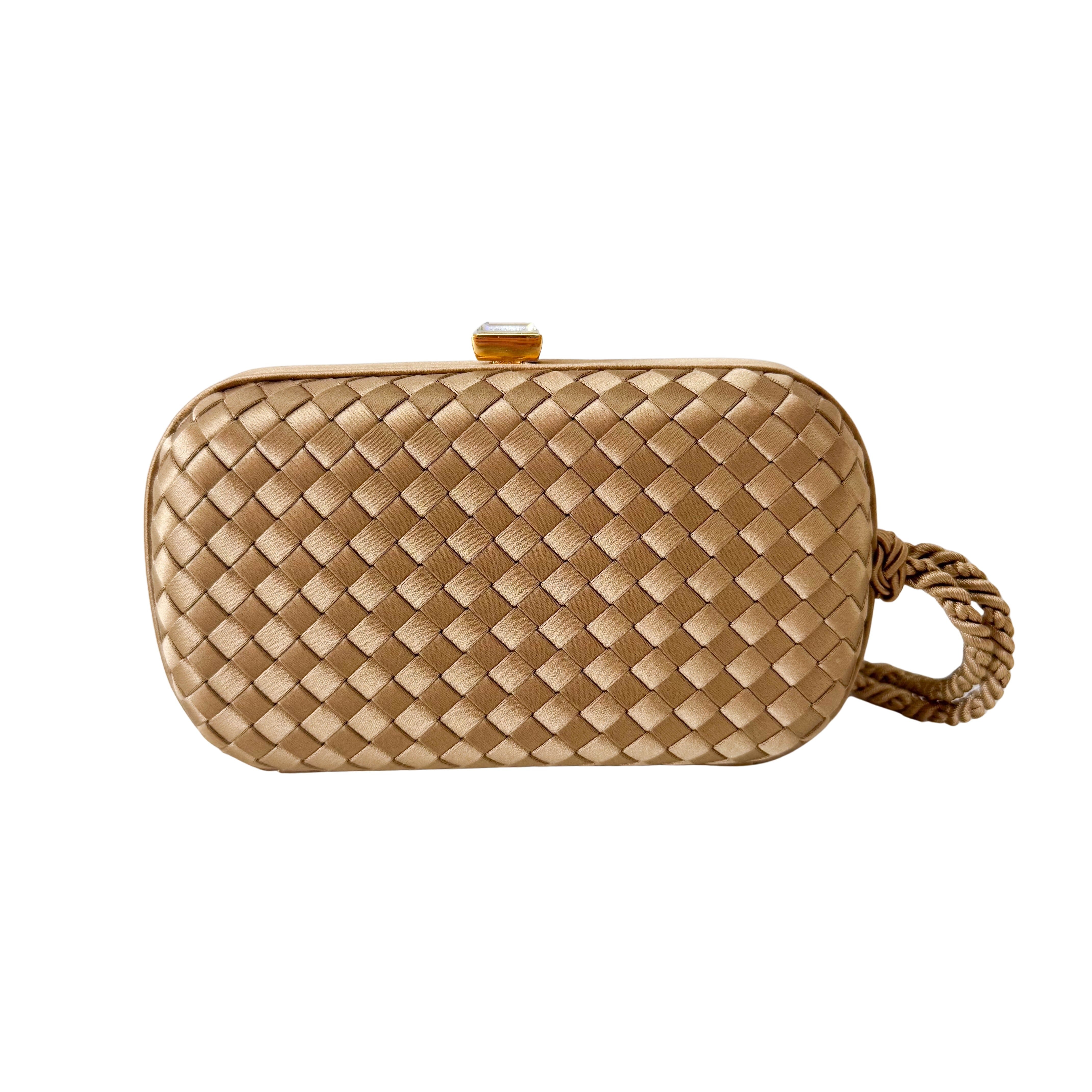 Intrecciato Beige Satin Mini Clutch Bag