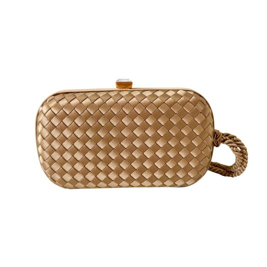 Intrecciato Beige Satin Mini Clutch Bag