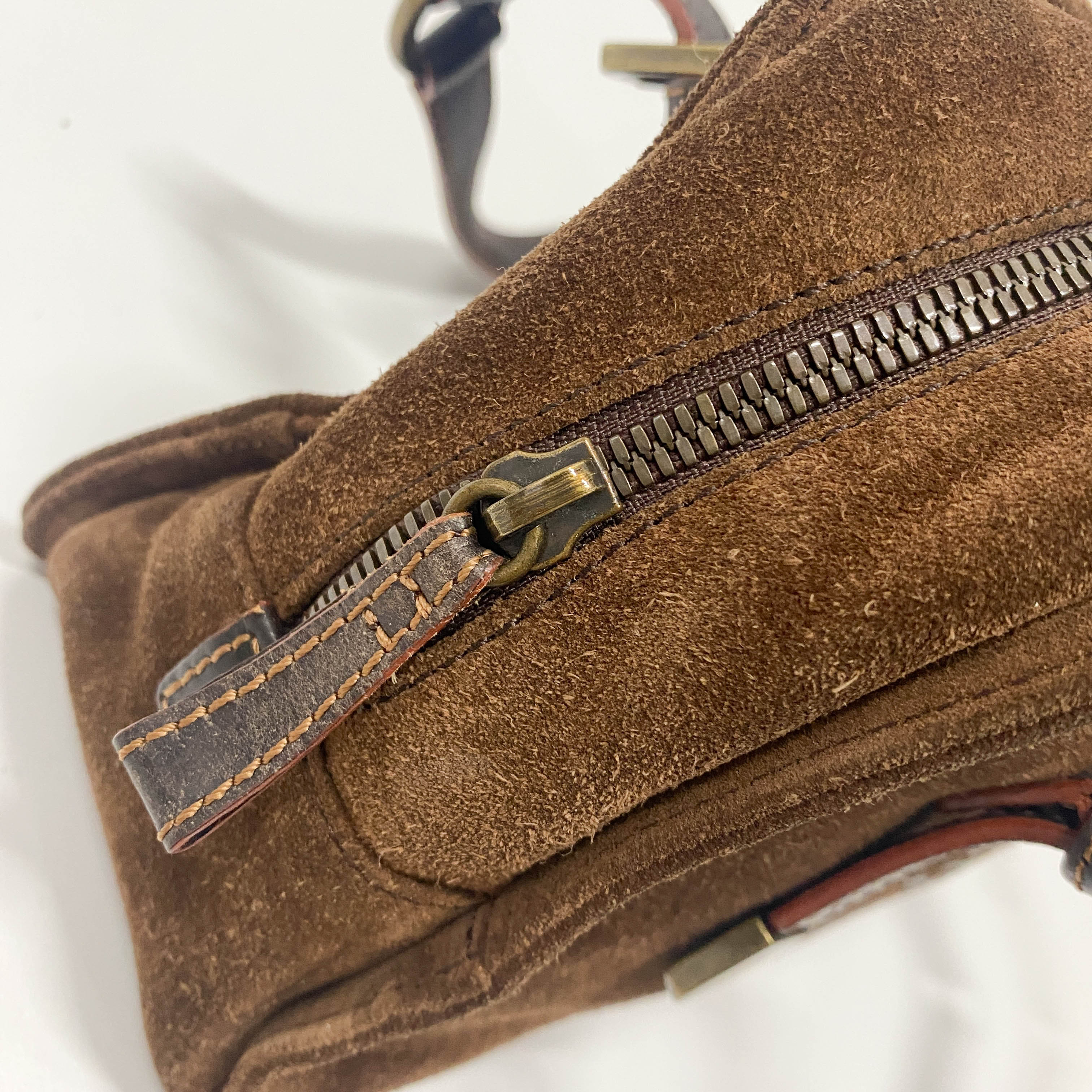 Anagram Brown Suede Shoulder Bag