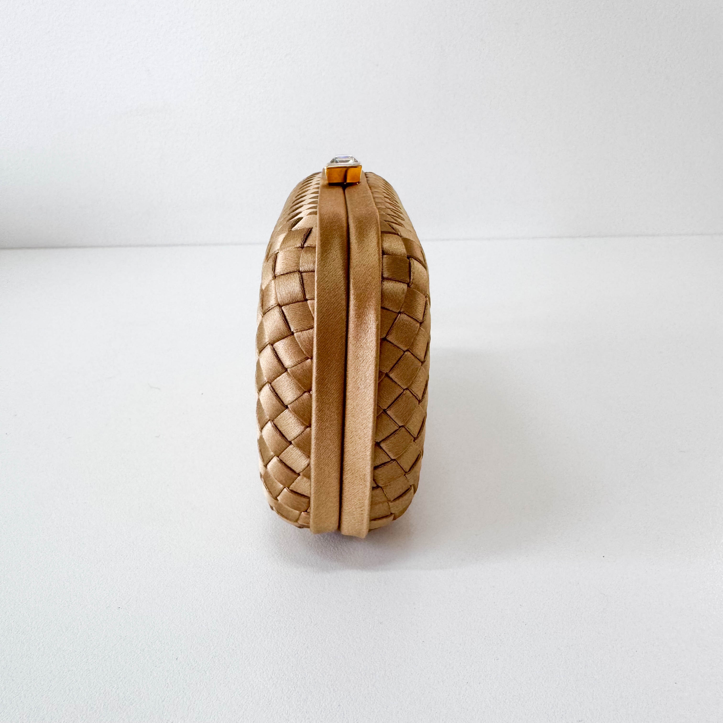 Intrecciato Beige Satin Mini Clutch Bag