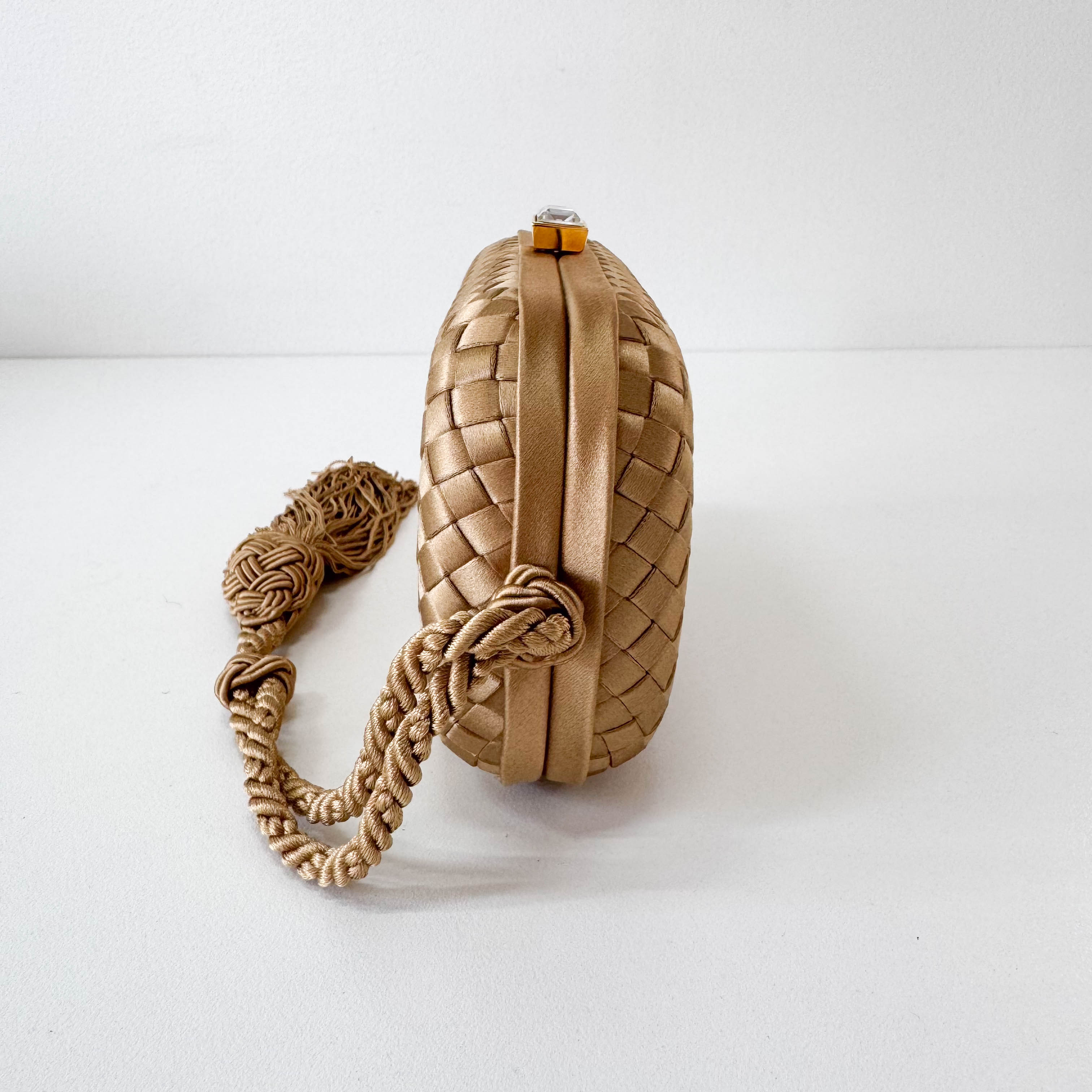 Intrecciato Beige Satin Mini Clutch Bag