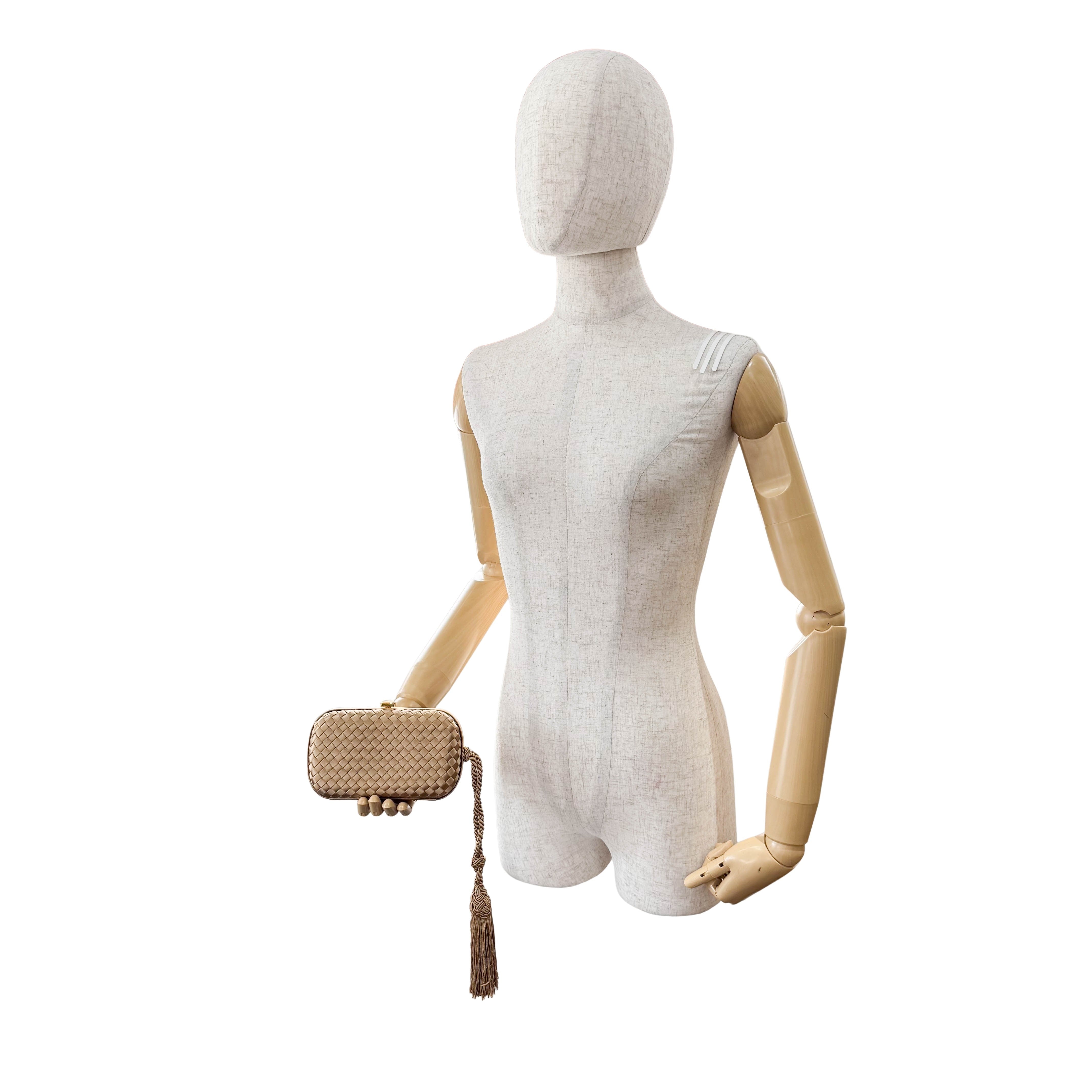 Intrecciato Beige Satin Mini Clutch Bag