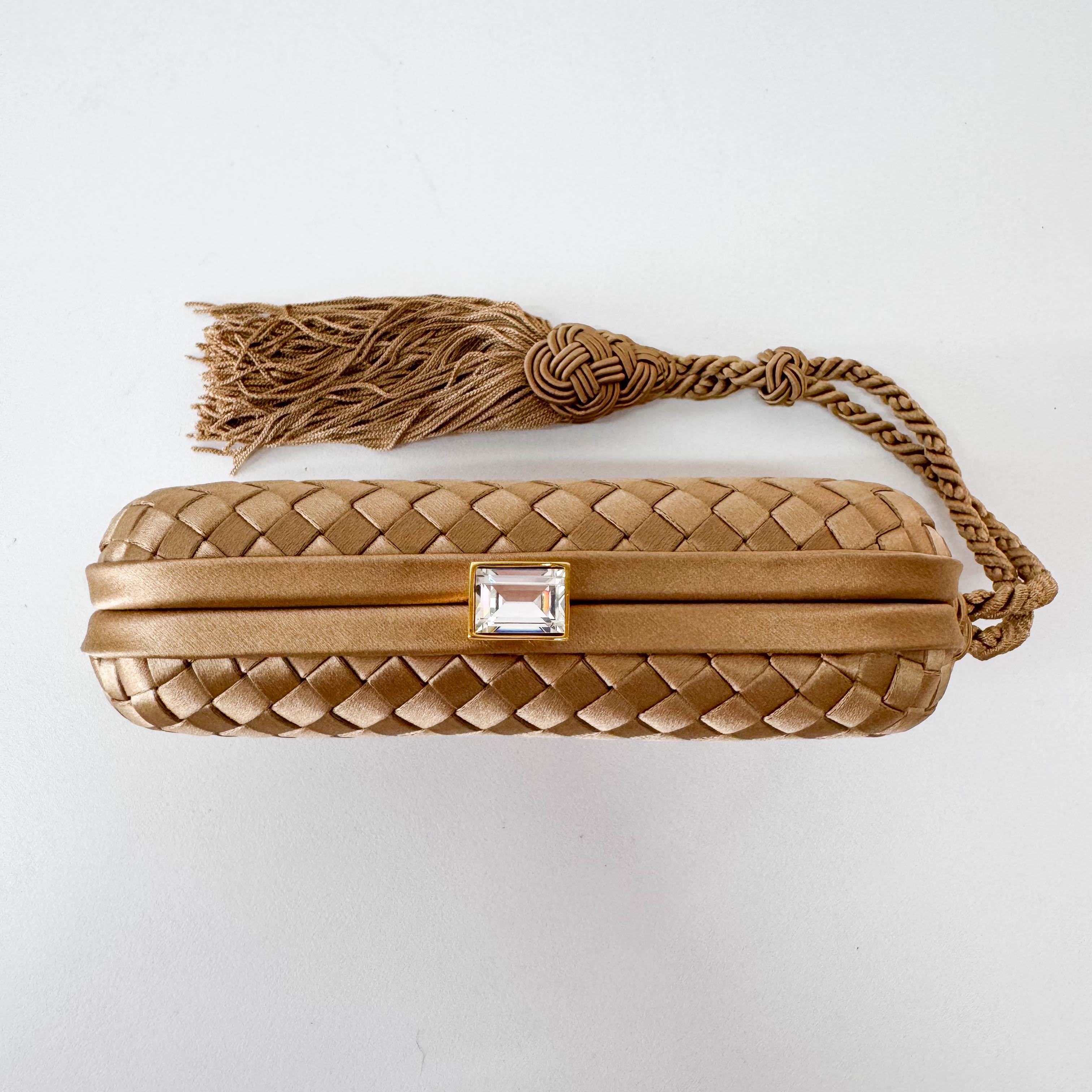 Intrecciato Beige Satin Mini Clutch Bag