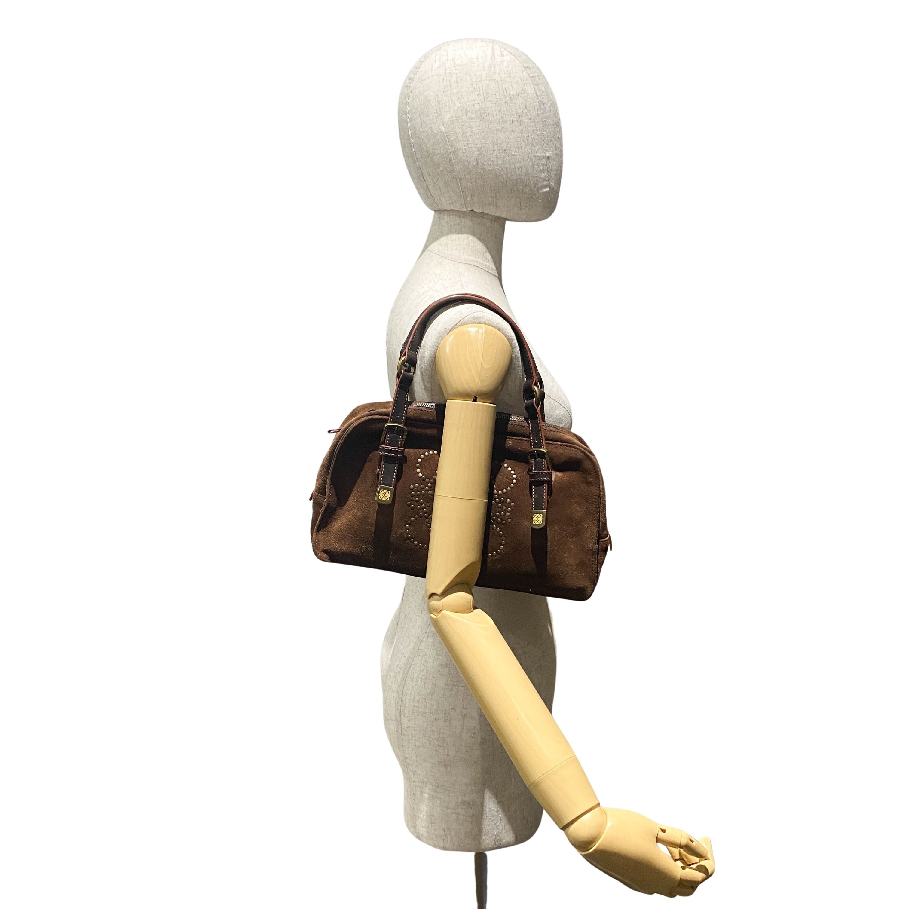 Anagram Brown Suede Shoulder Bag