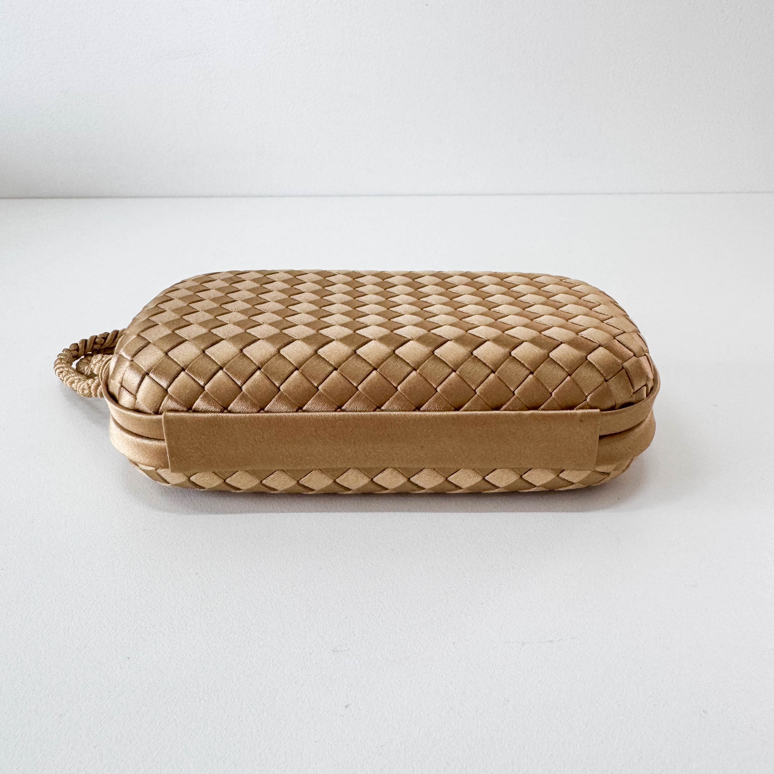 Intrecciato Beige Satin Mini Clutch Bag
