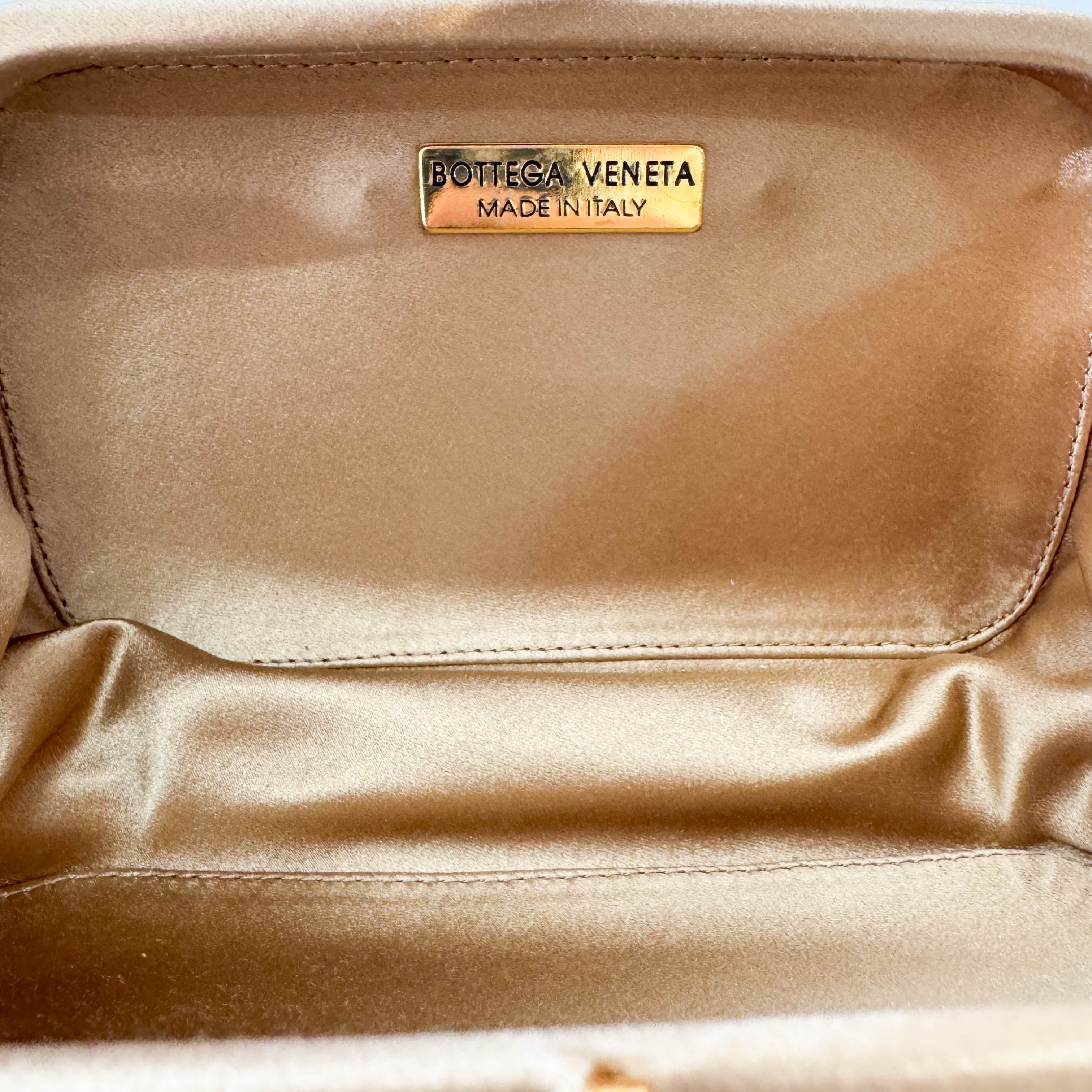 Intrecciato Beige Satin Mini Clutch Bag