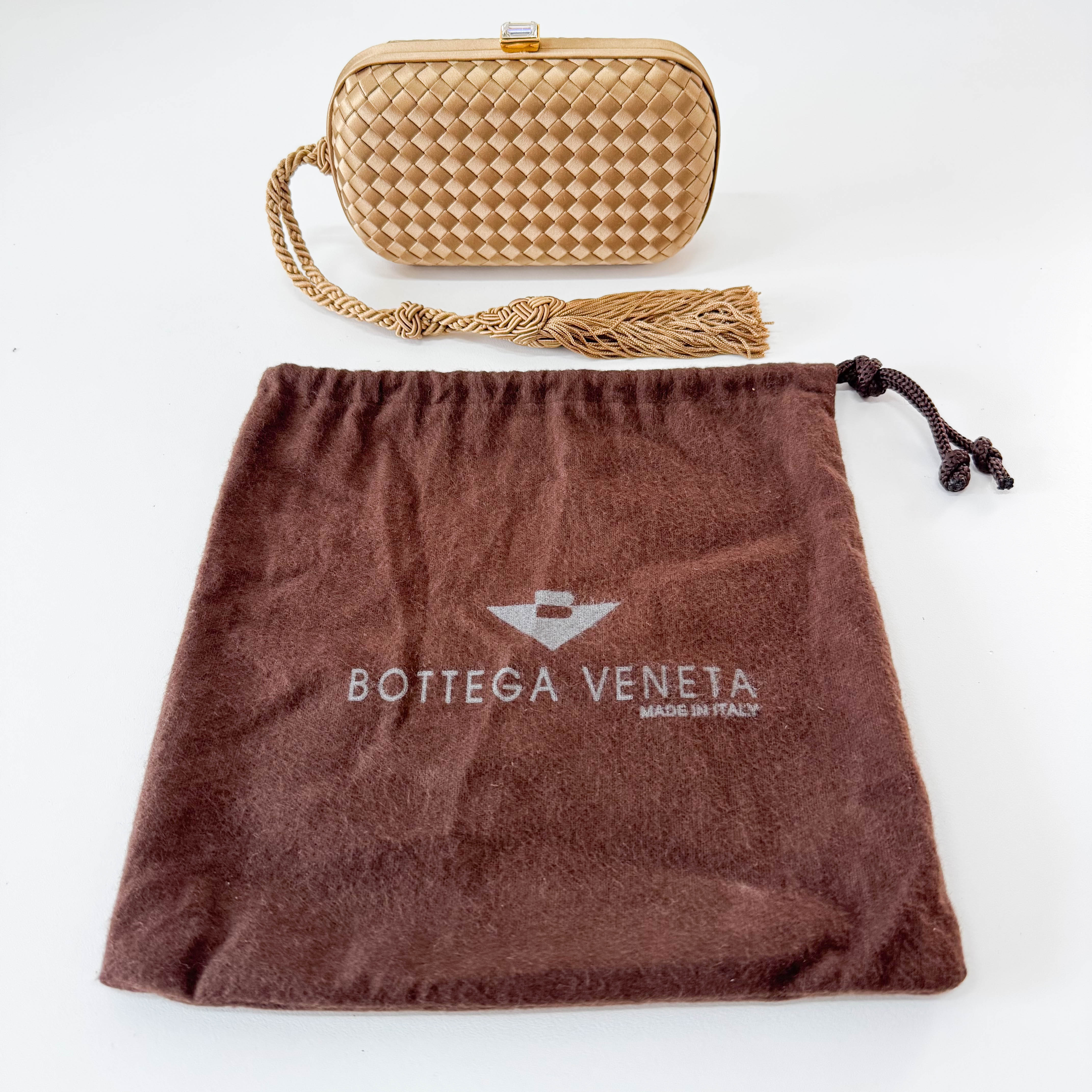 Intrecciato Beige Satin Mini Clutch Bag