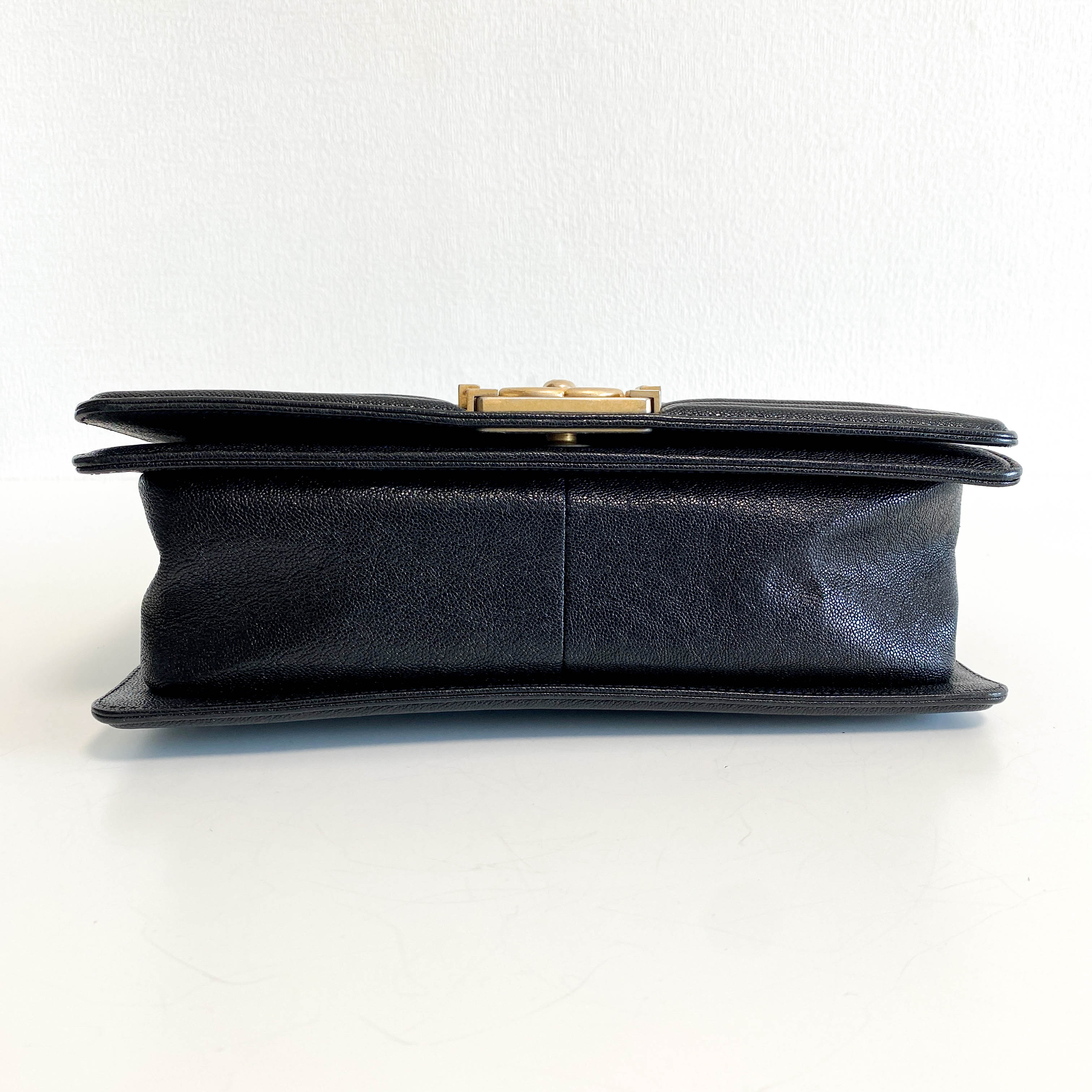 Boy V Stitched Chevron Black Leather Gold Chain Shoulder Bag