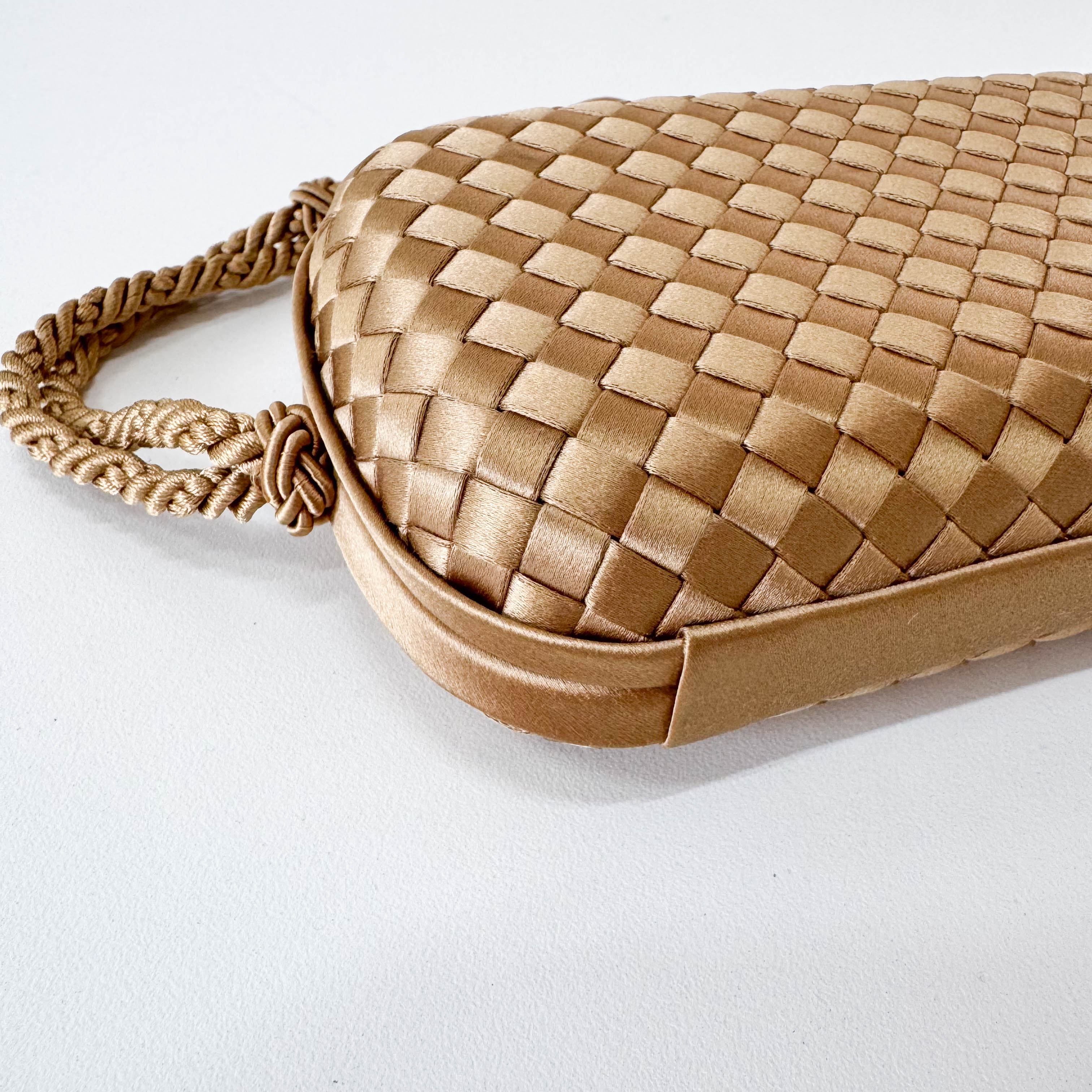 Intrecciato Beige Satin Mini Clutch Bag