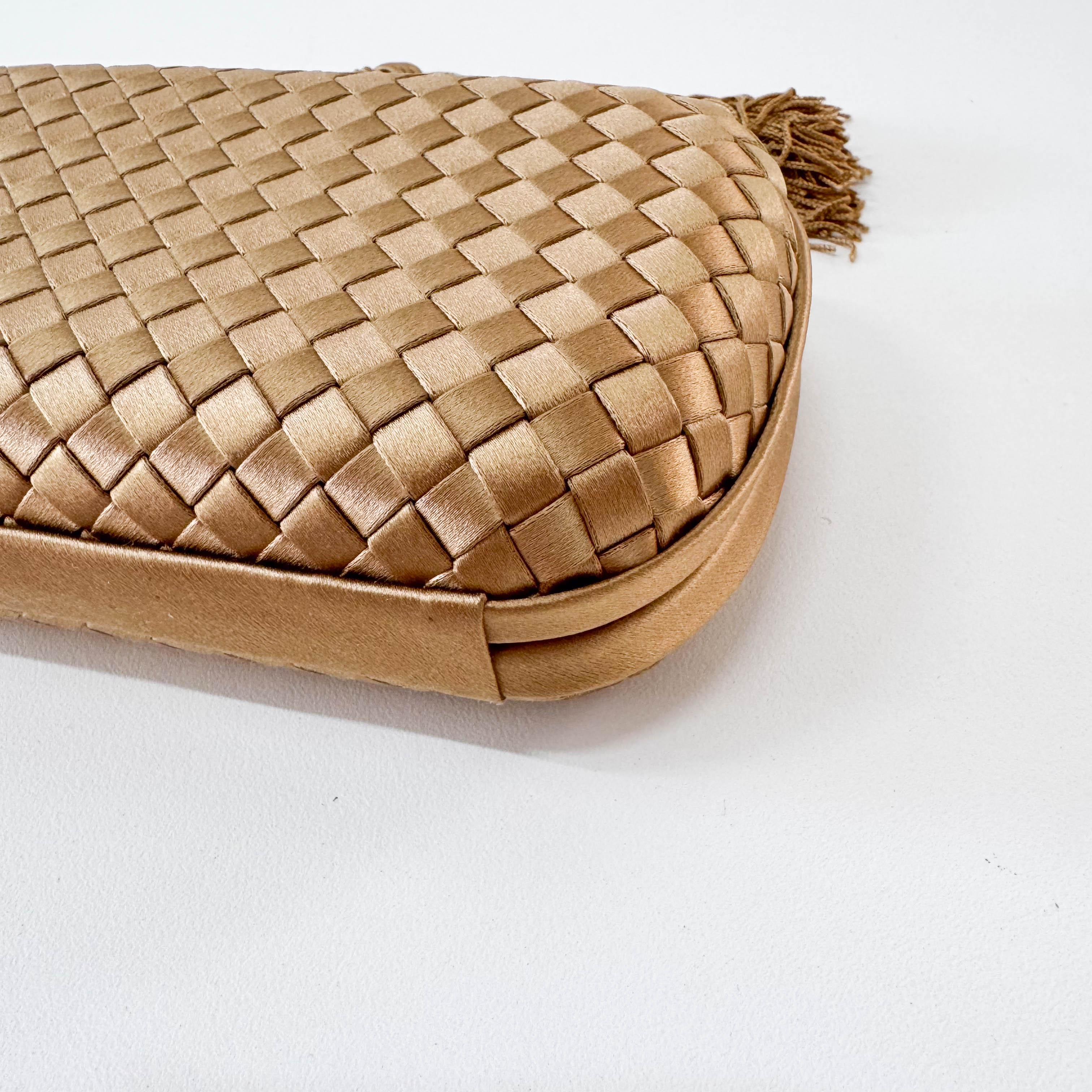 Intrecciato Beige Satin Mini Clutch Bag