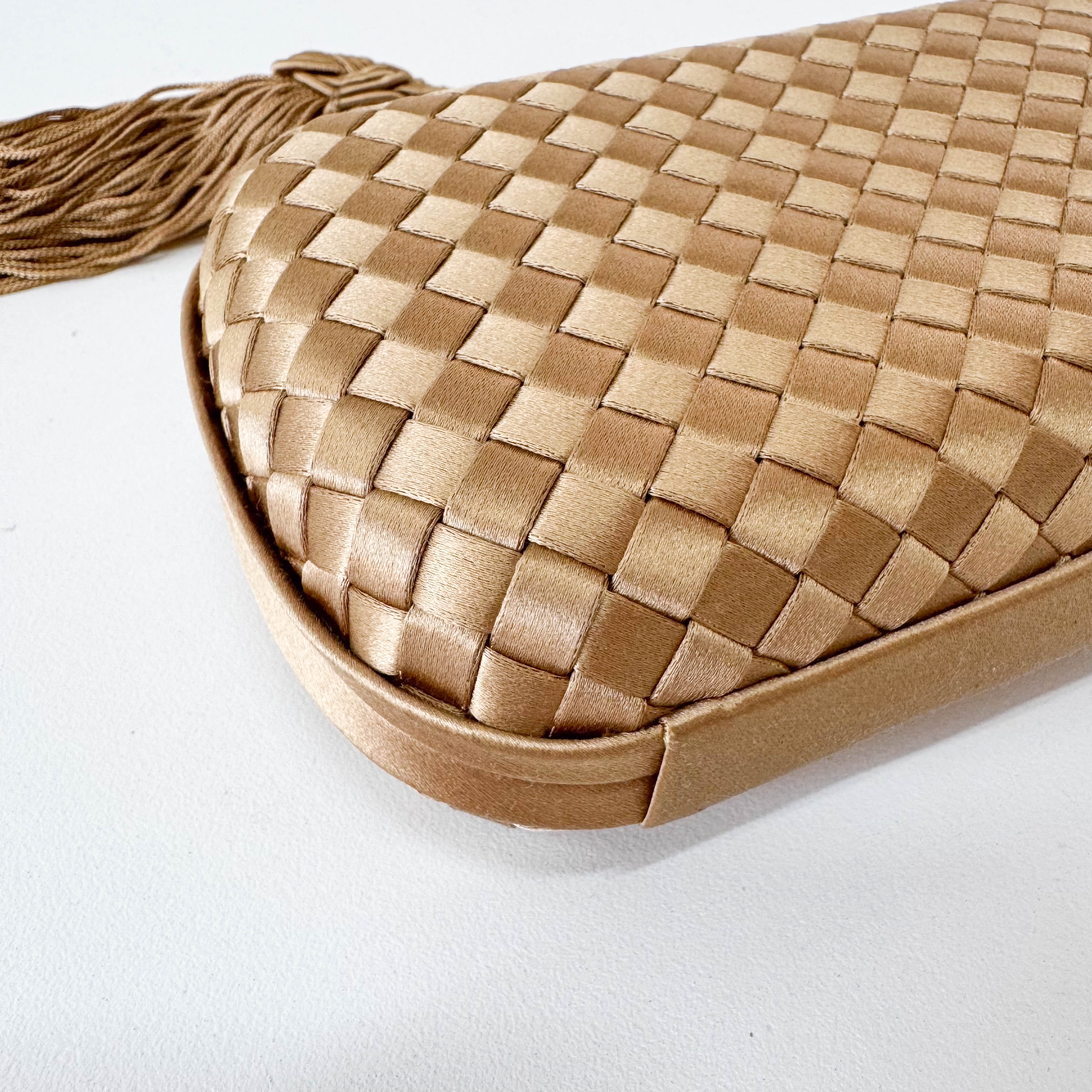 Intrecciato Beige Satin Mini Clutch Bag