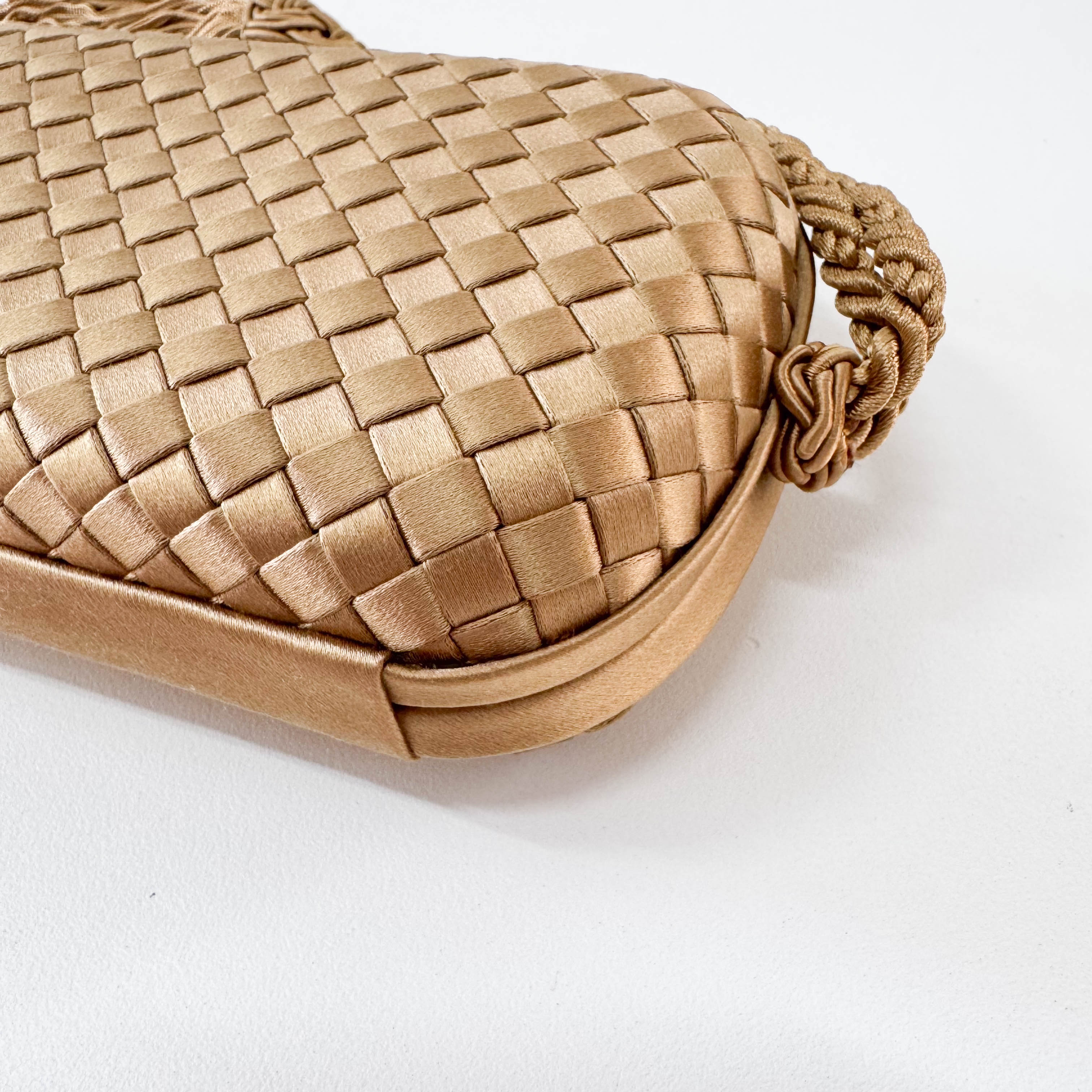 Intrecciato Beige Satin Mini Clutch Bag