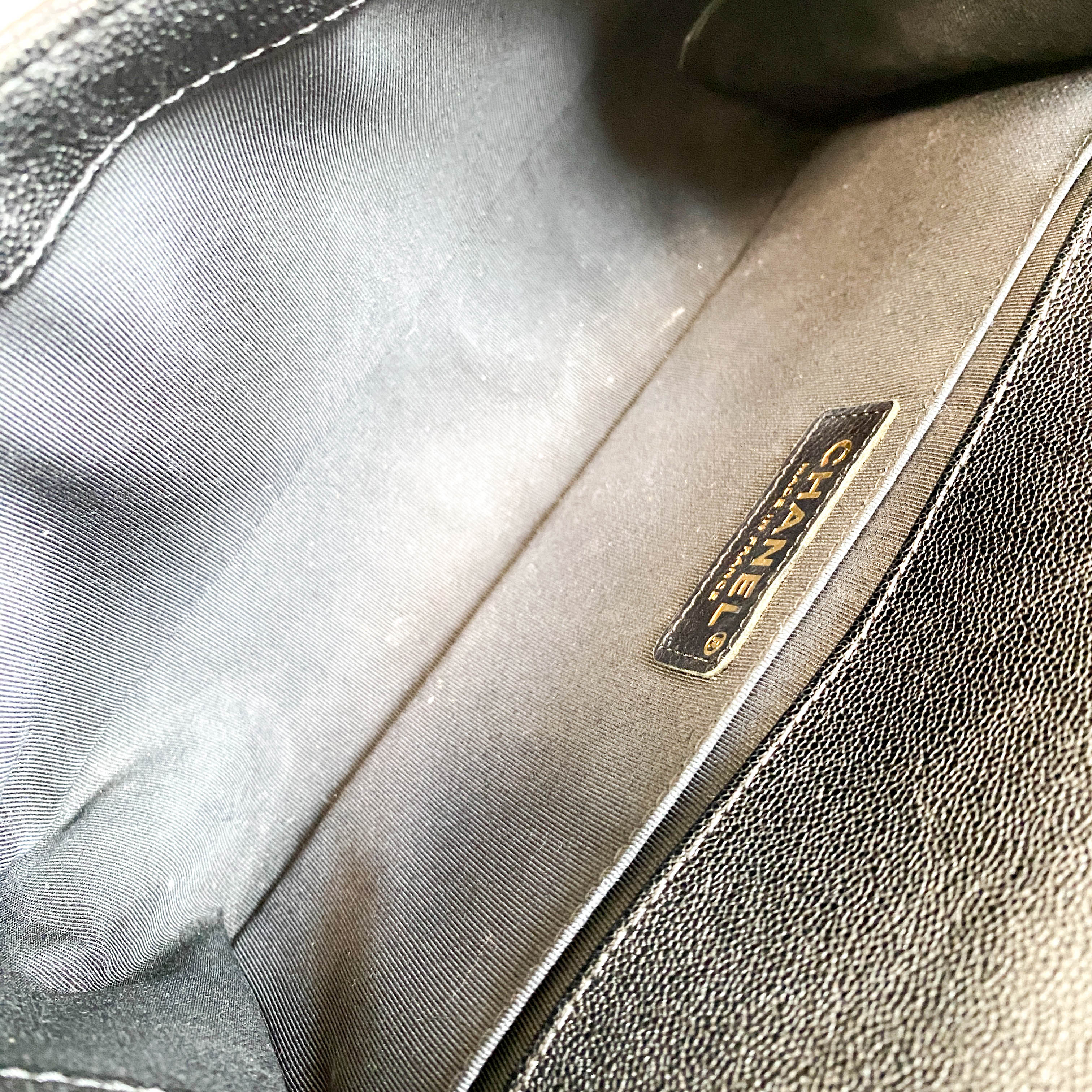 Boy V Stitched Chevron Black Leather Gold Chain Shoulder Bag