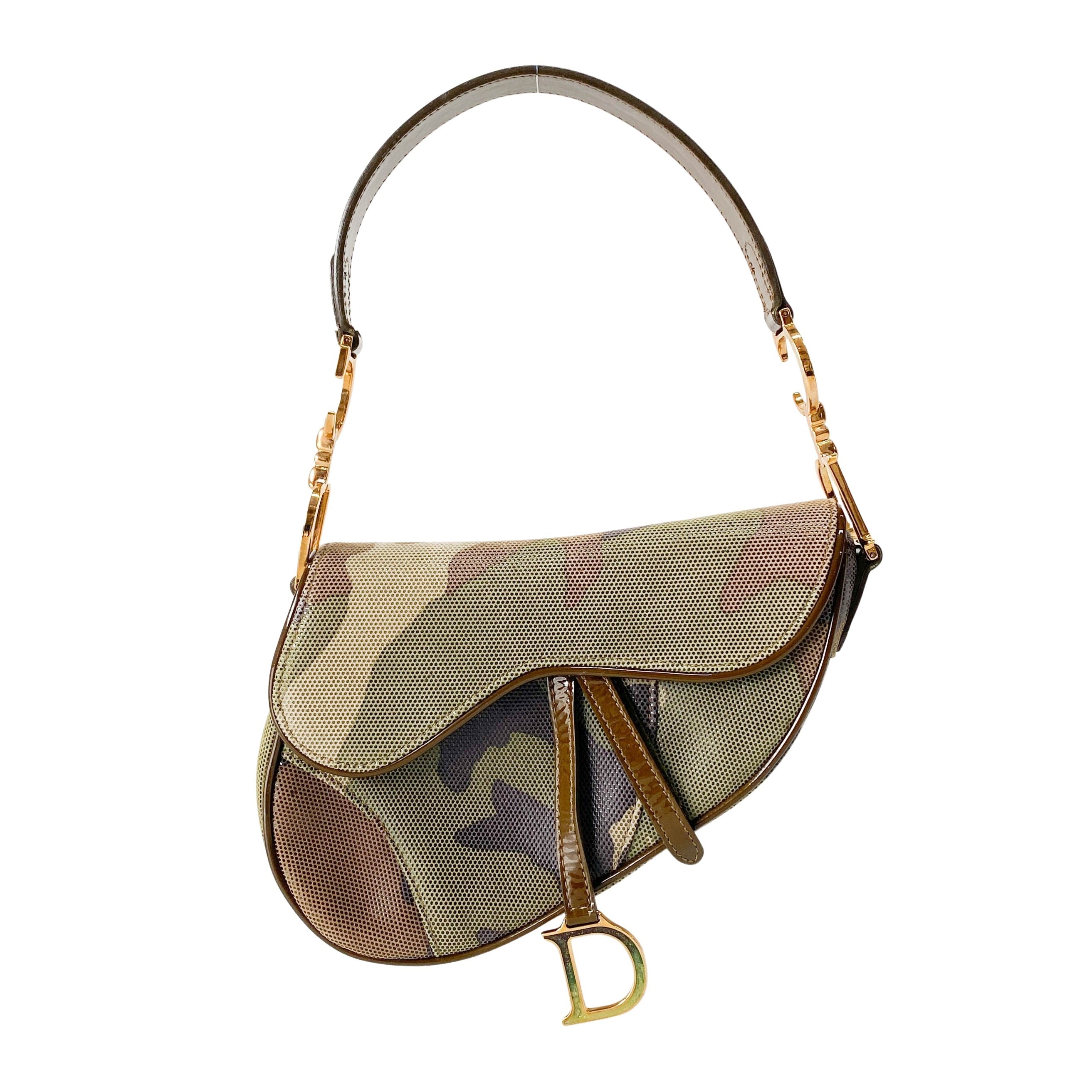 Green Camouflage Coated Canvas Saddle Shoulder Bag