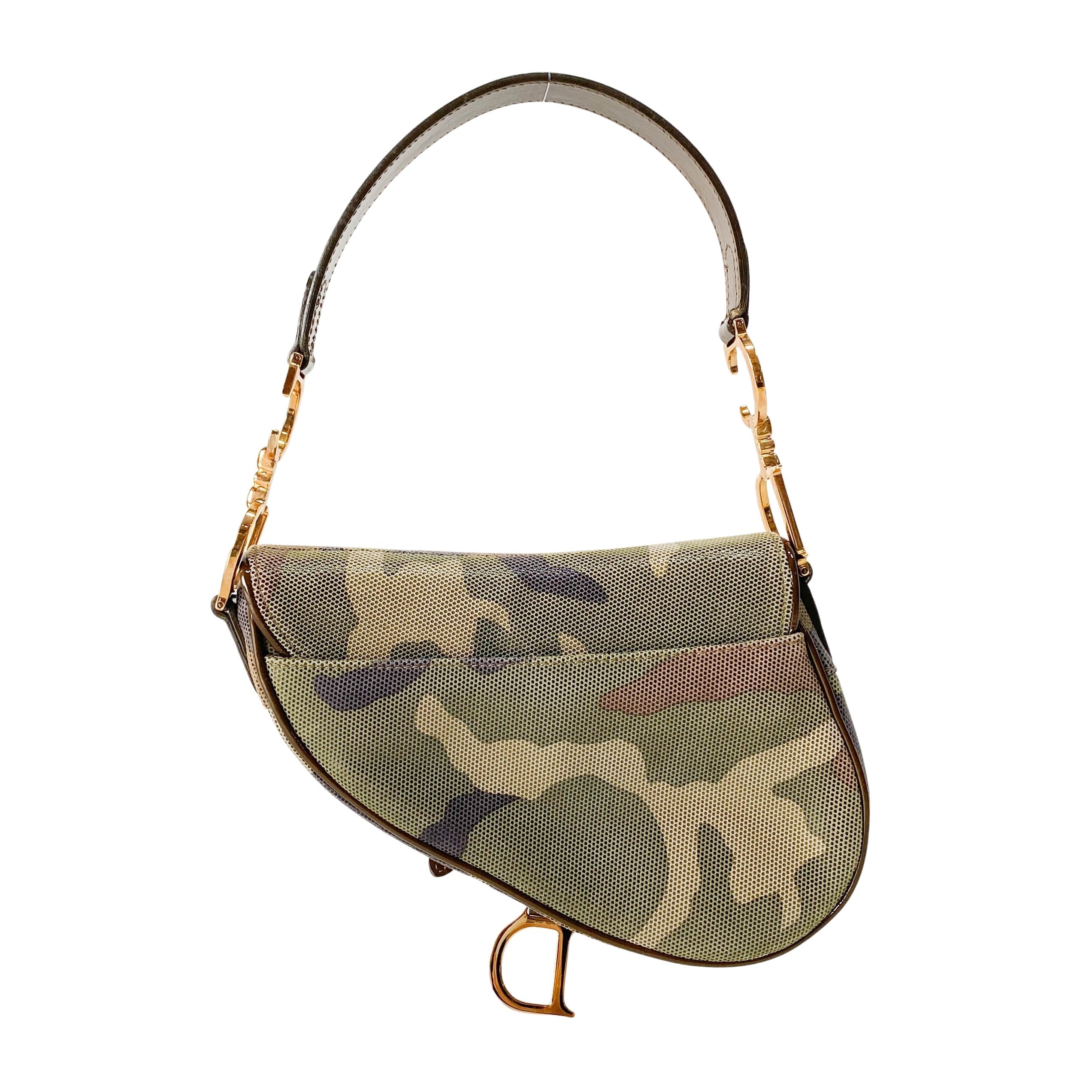 Green Camouflage Coated Canvas Saddle Shoulder Bag