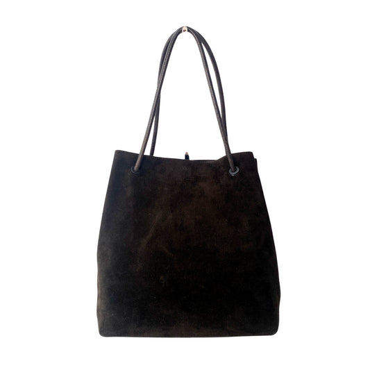 Dark Brown Suede Hobo Shoulder Bag