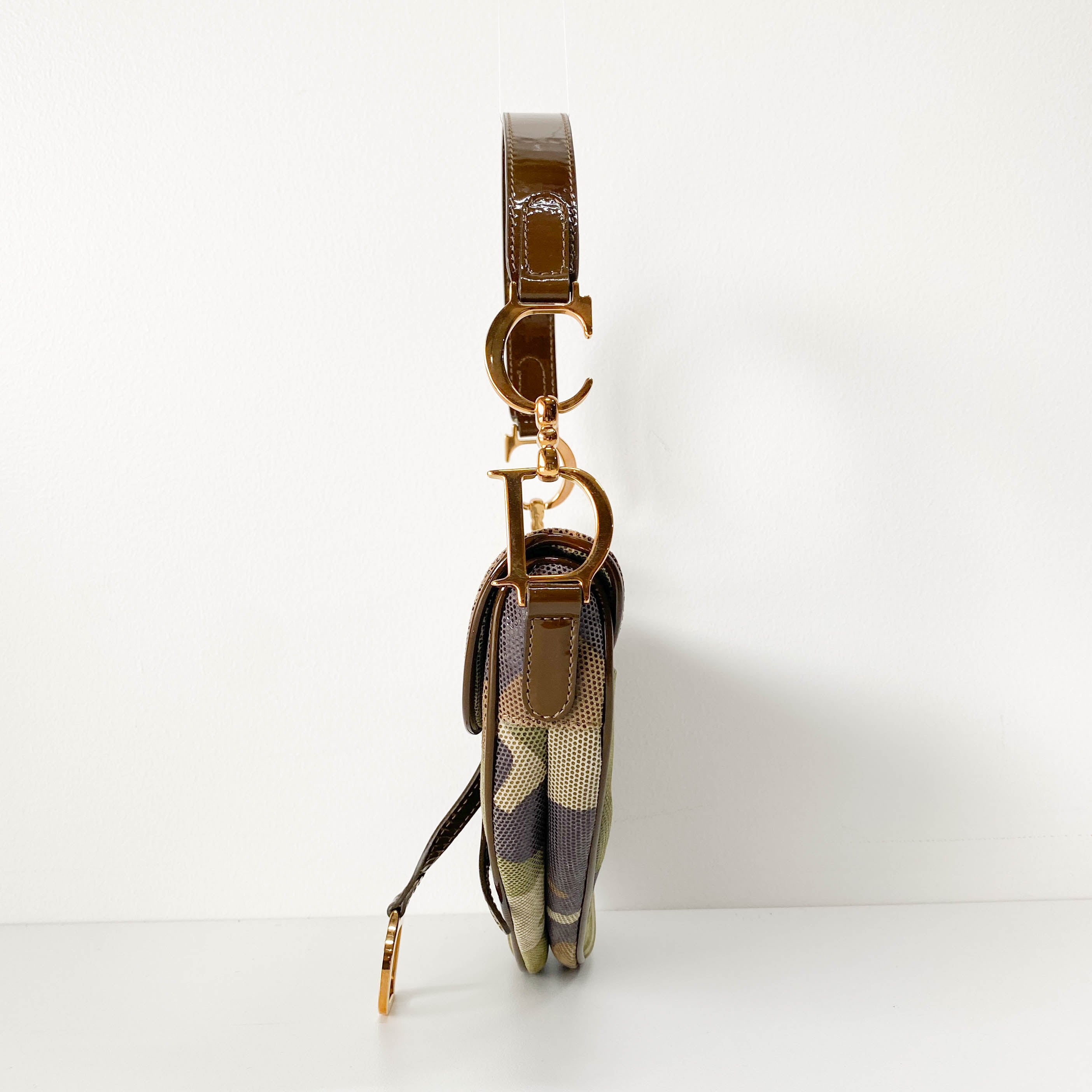 Green Camouflage Coated Canvas Saddle Shoulder Bag