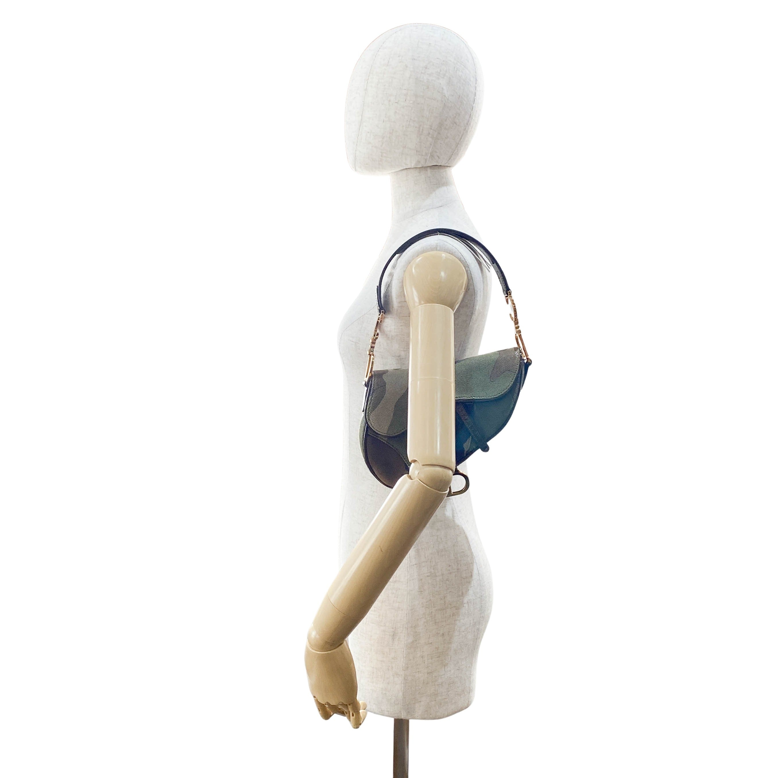 Green Camouflage Coated Canvas Saddle Shoulder Bag