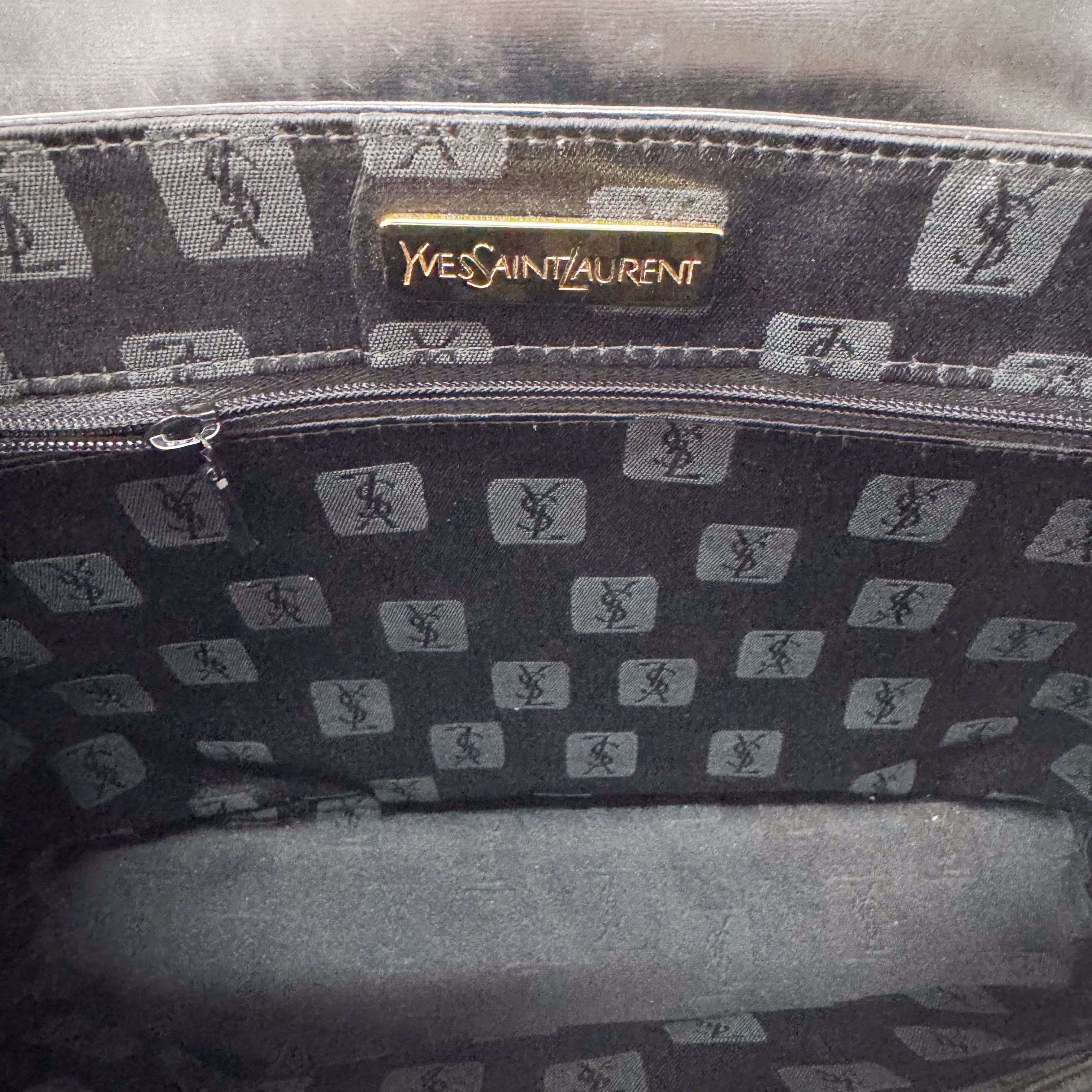 YSL Black Leather Top Handle Bag