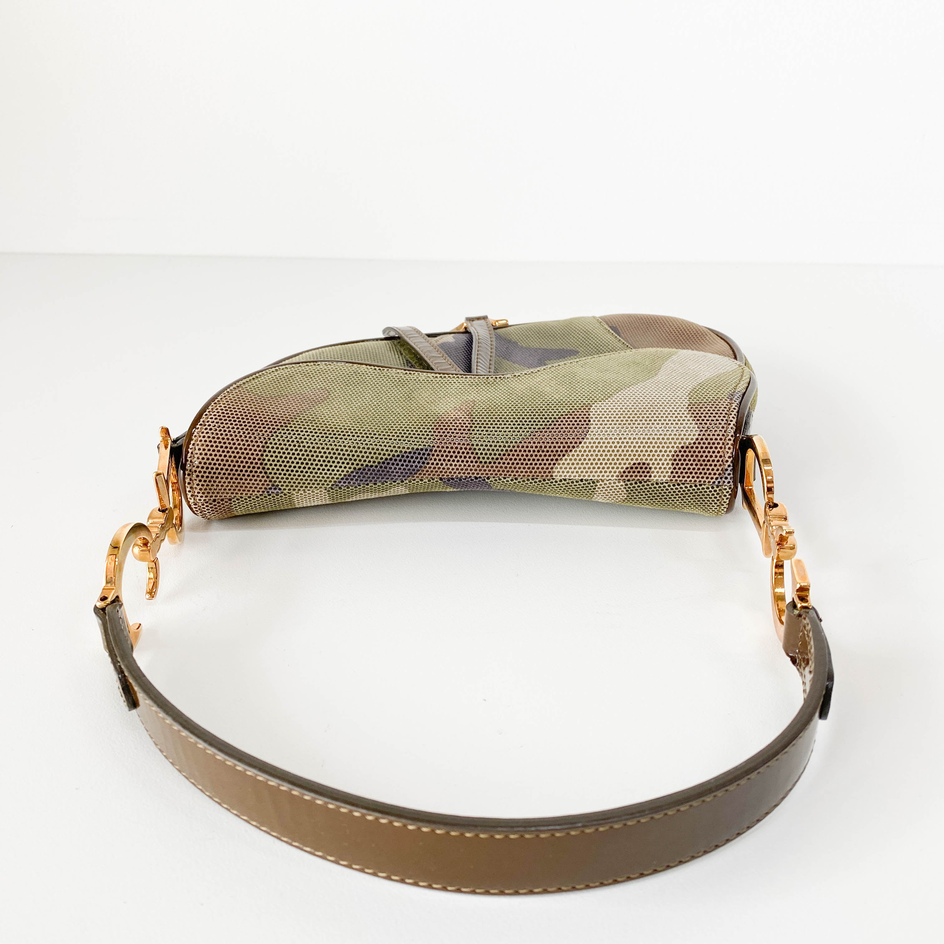 Green Camouflage Coated Canvas Saddle Shoulder Bag