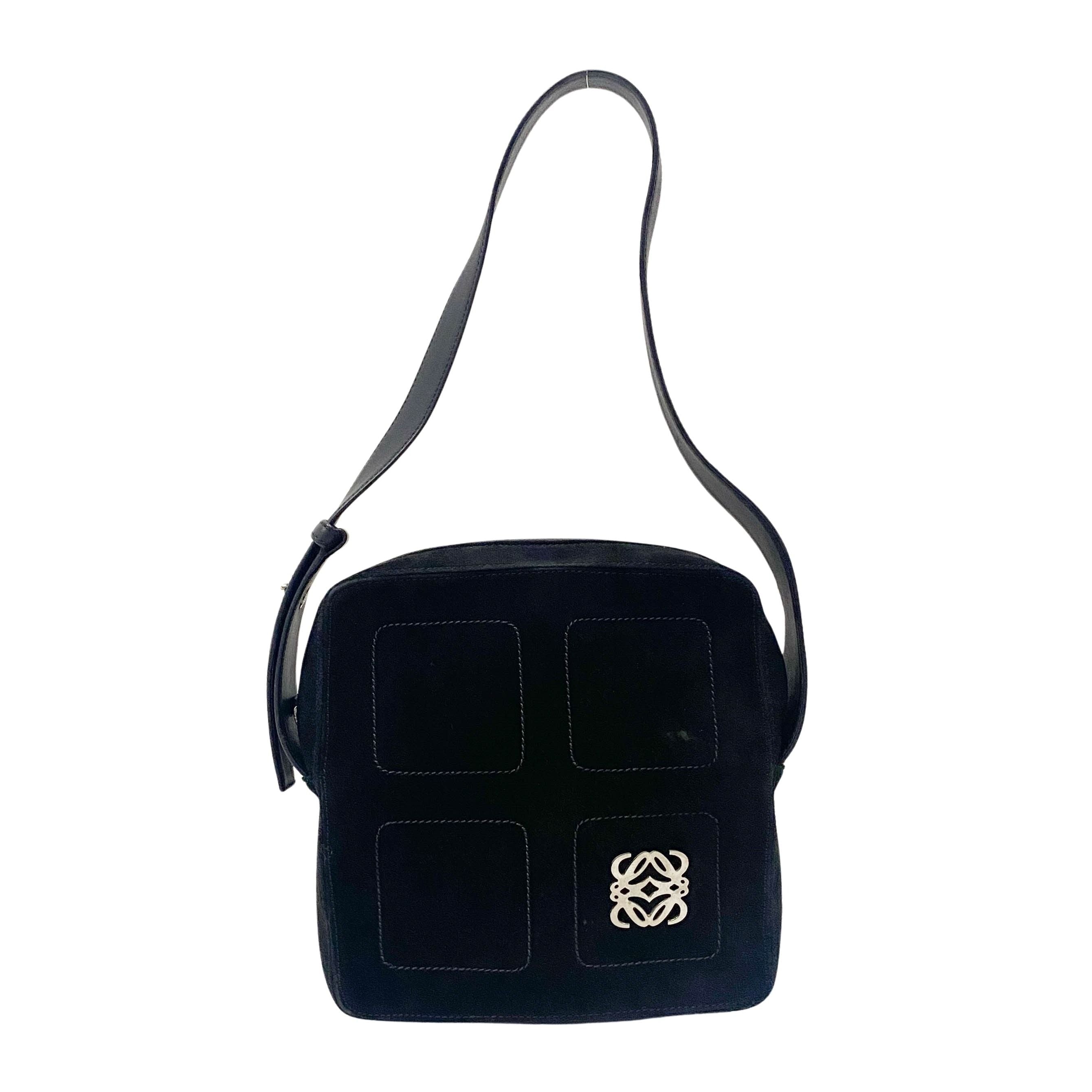Anagram Black Suede Shoulder Bag
