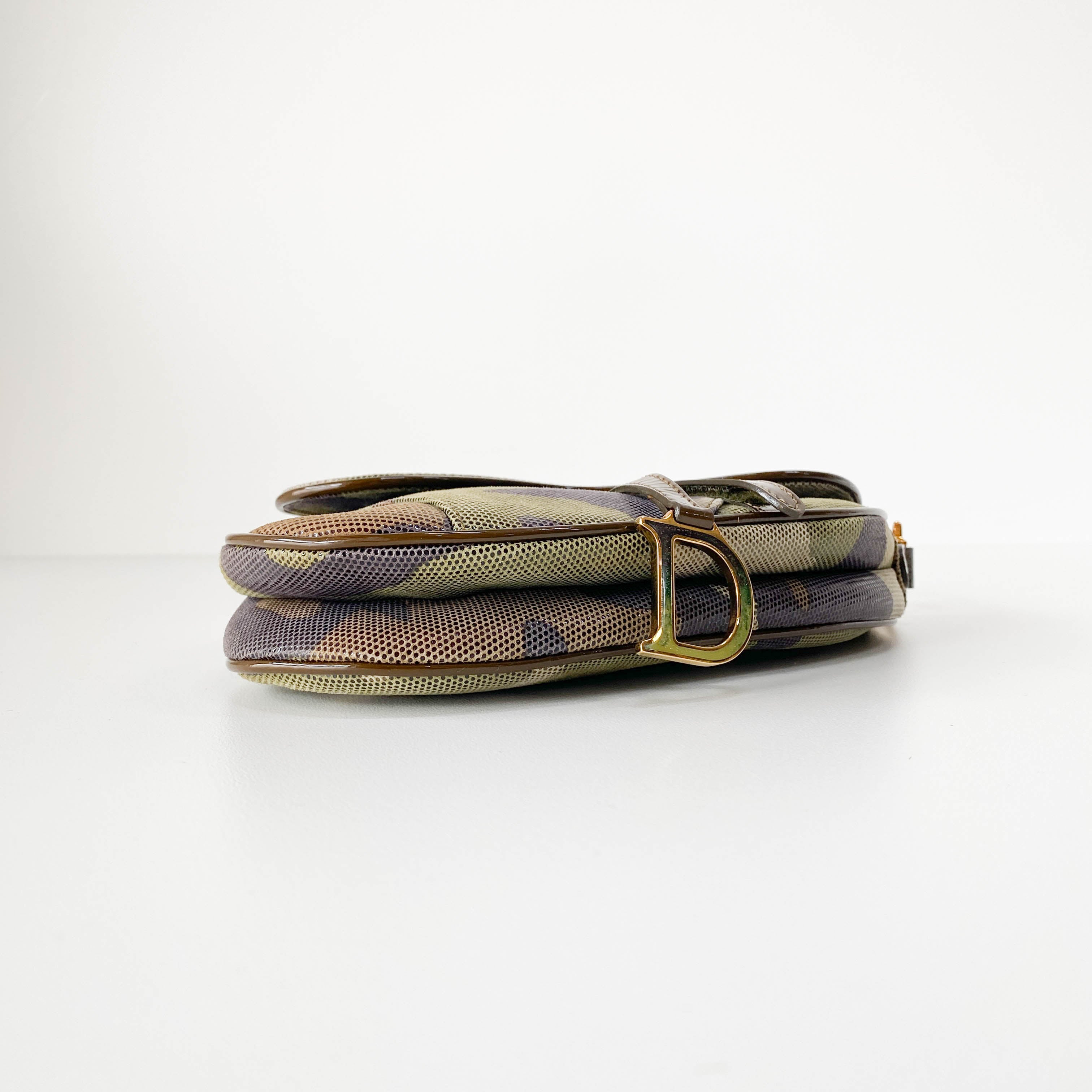 Green Camouflage Coated Canvas Saddle Shoulder Bag