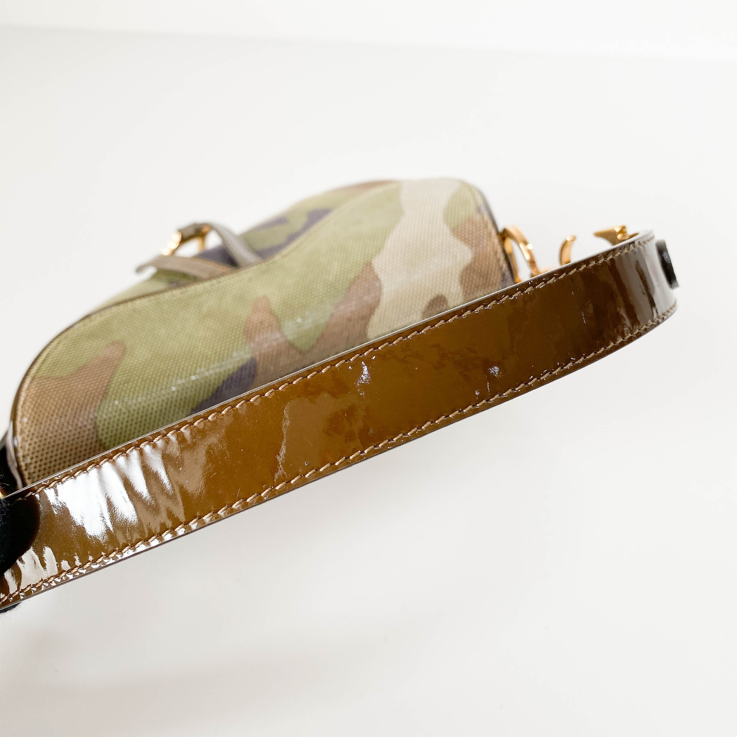 Green Camouflage Coated Canvas Saddle Shoulder Bag