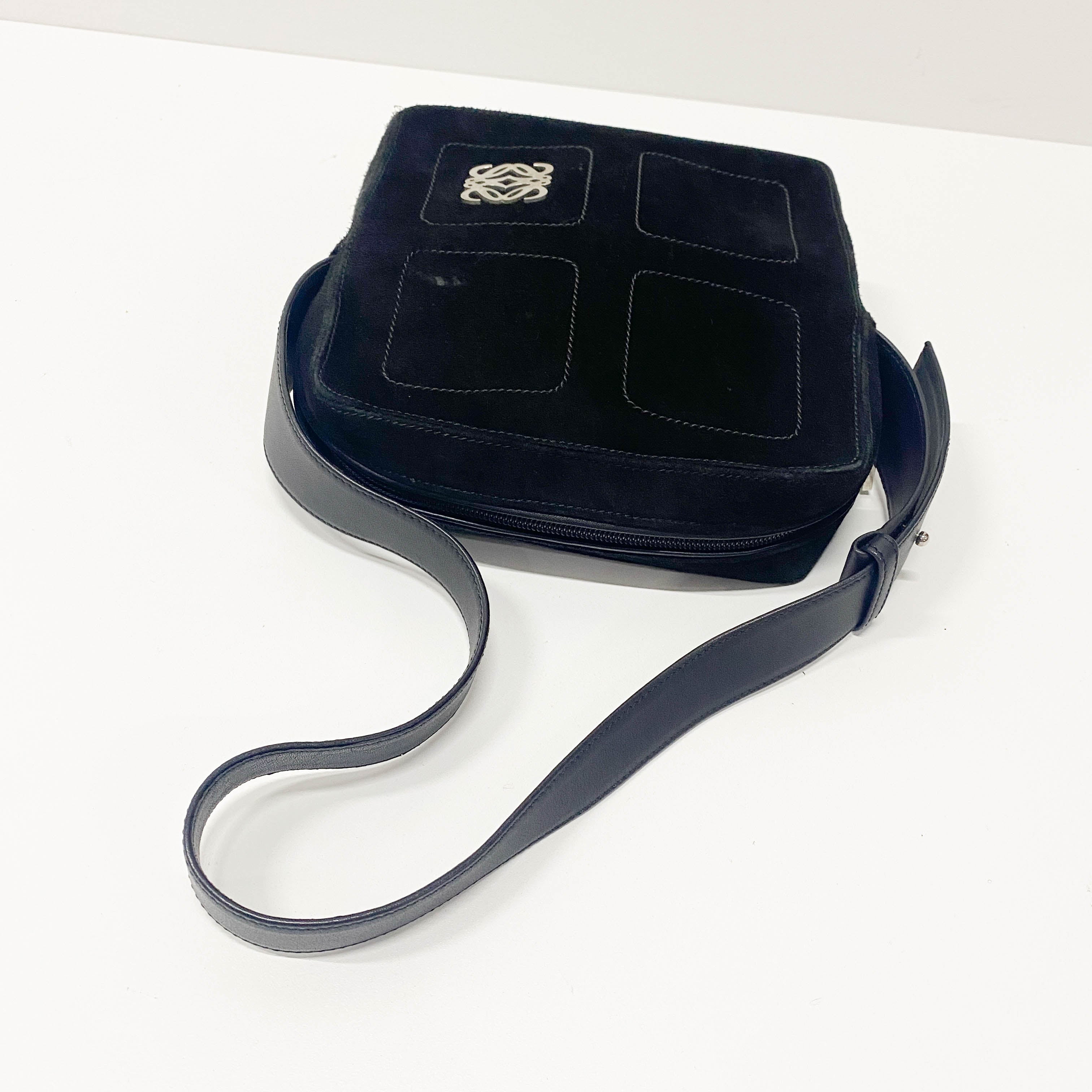 Anagram Black Suede Shoulder Bag