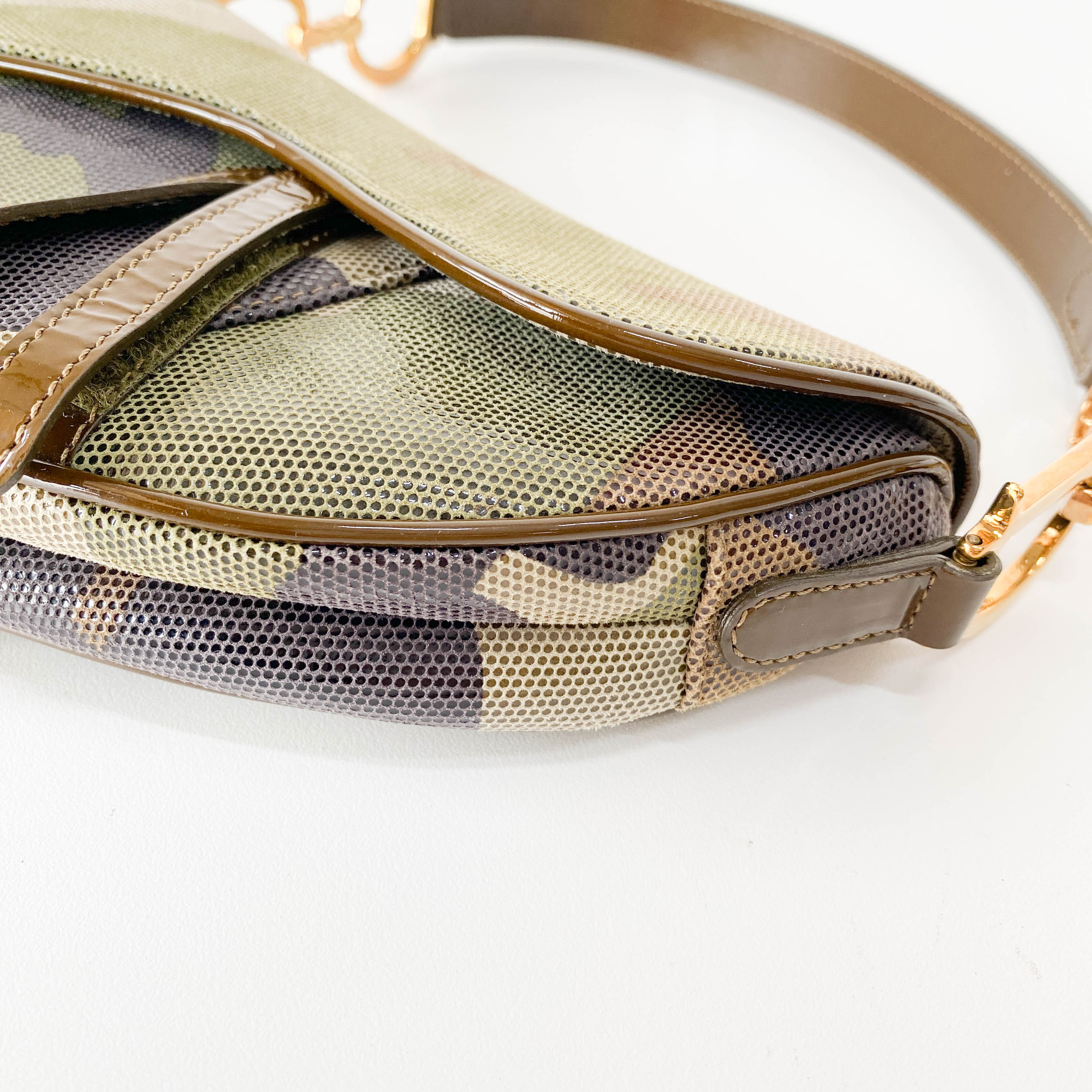 Green Camouflage Coated Canvas Saddle Shoulder Bag