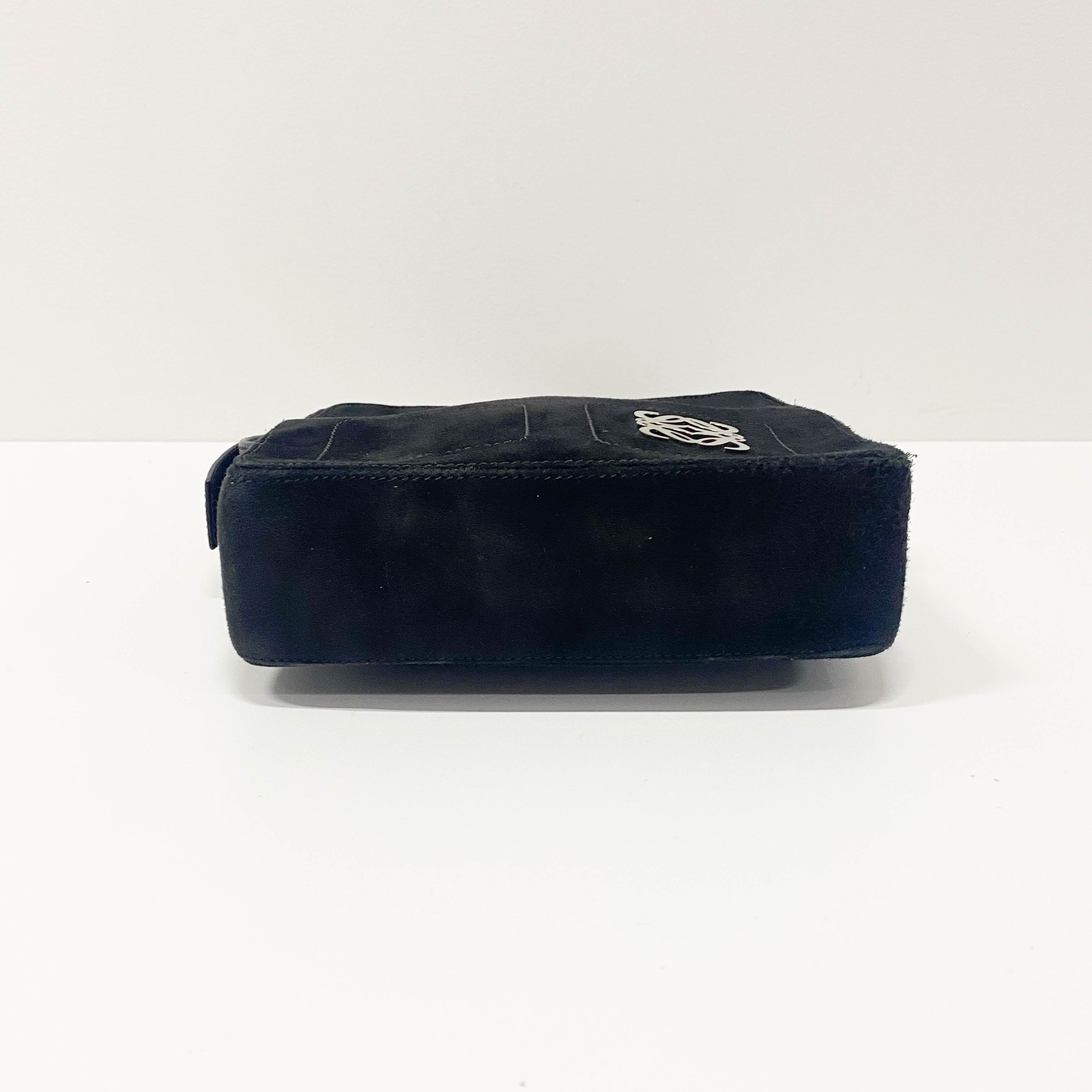 Anagram Black Suede Shoulder Bag