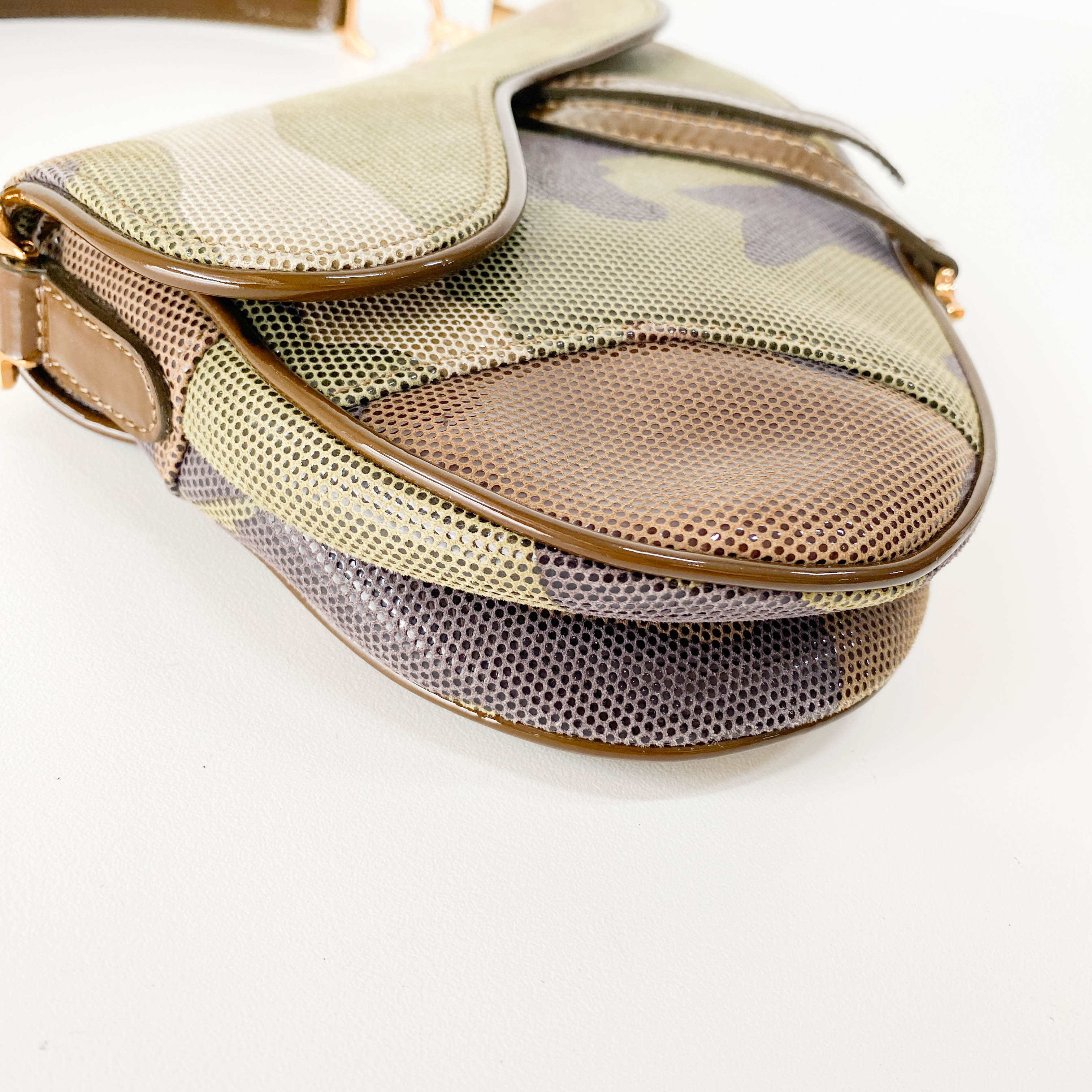 Green Camouflage Coated Canvas Saddle Shoulder Bag