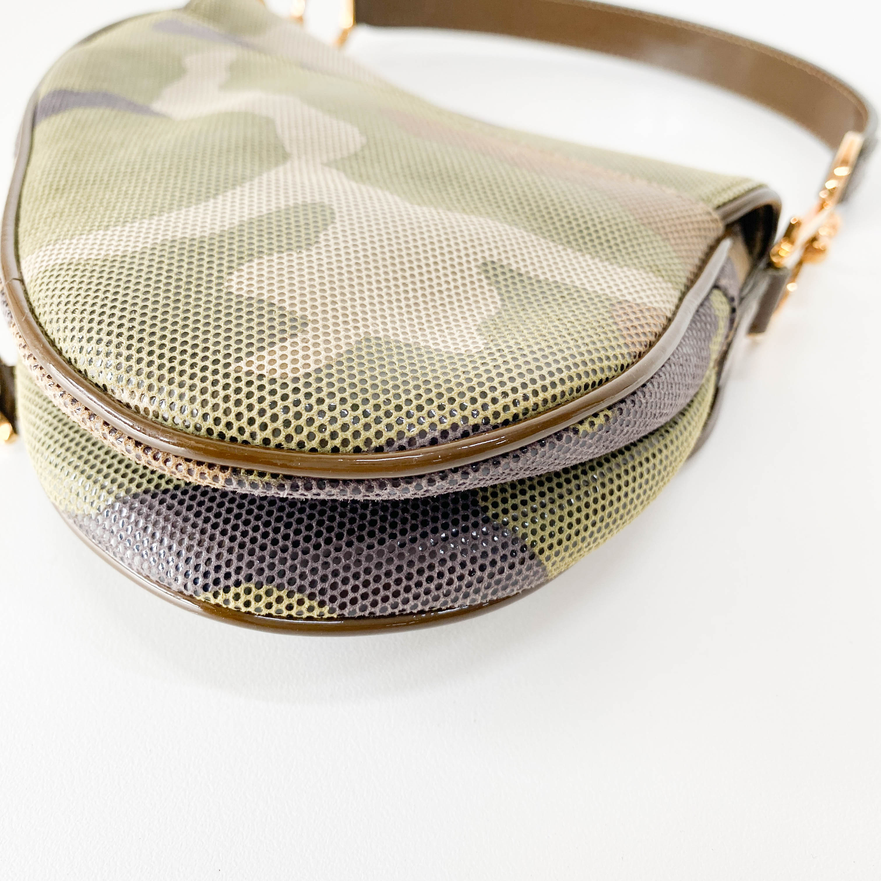 Green Camouflage Coated Canvas Saddle Shoulder Bag