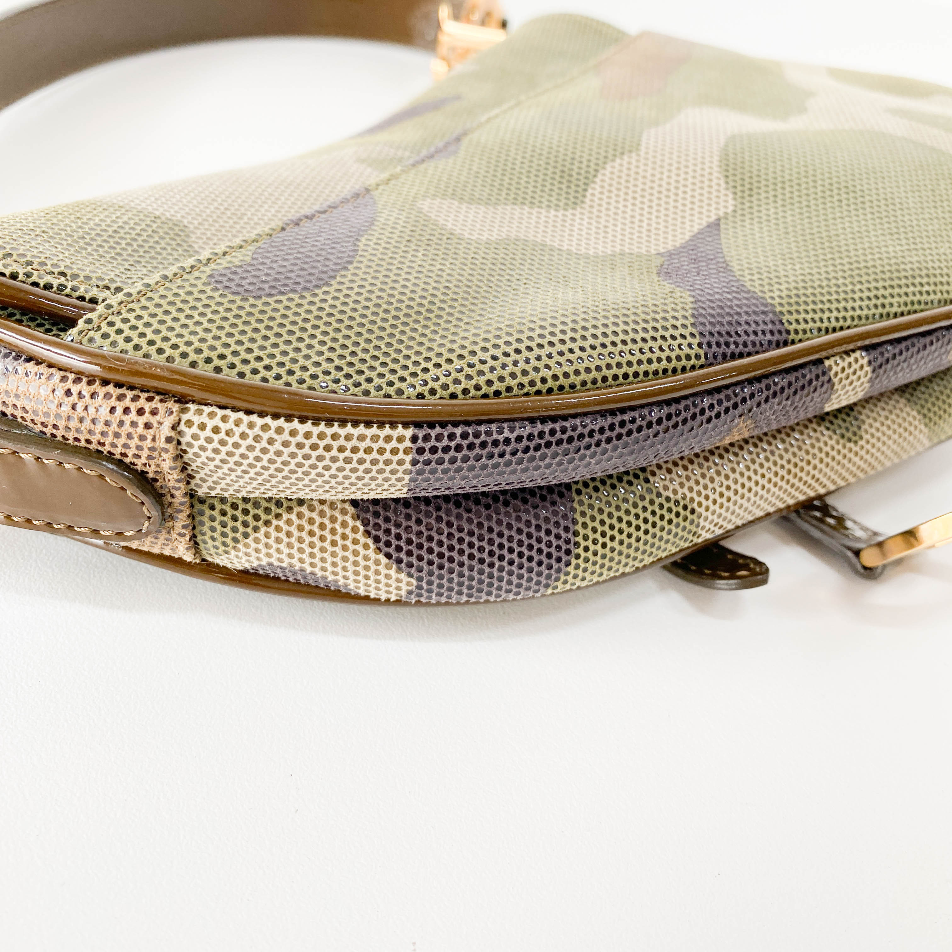 Green Camouflage Coated Canvas Saddle Shoulder Bag