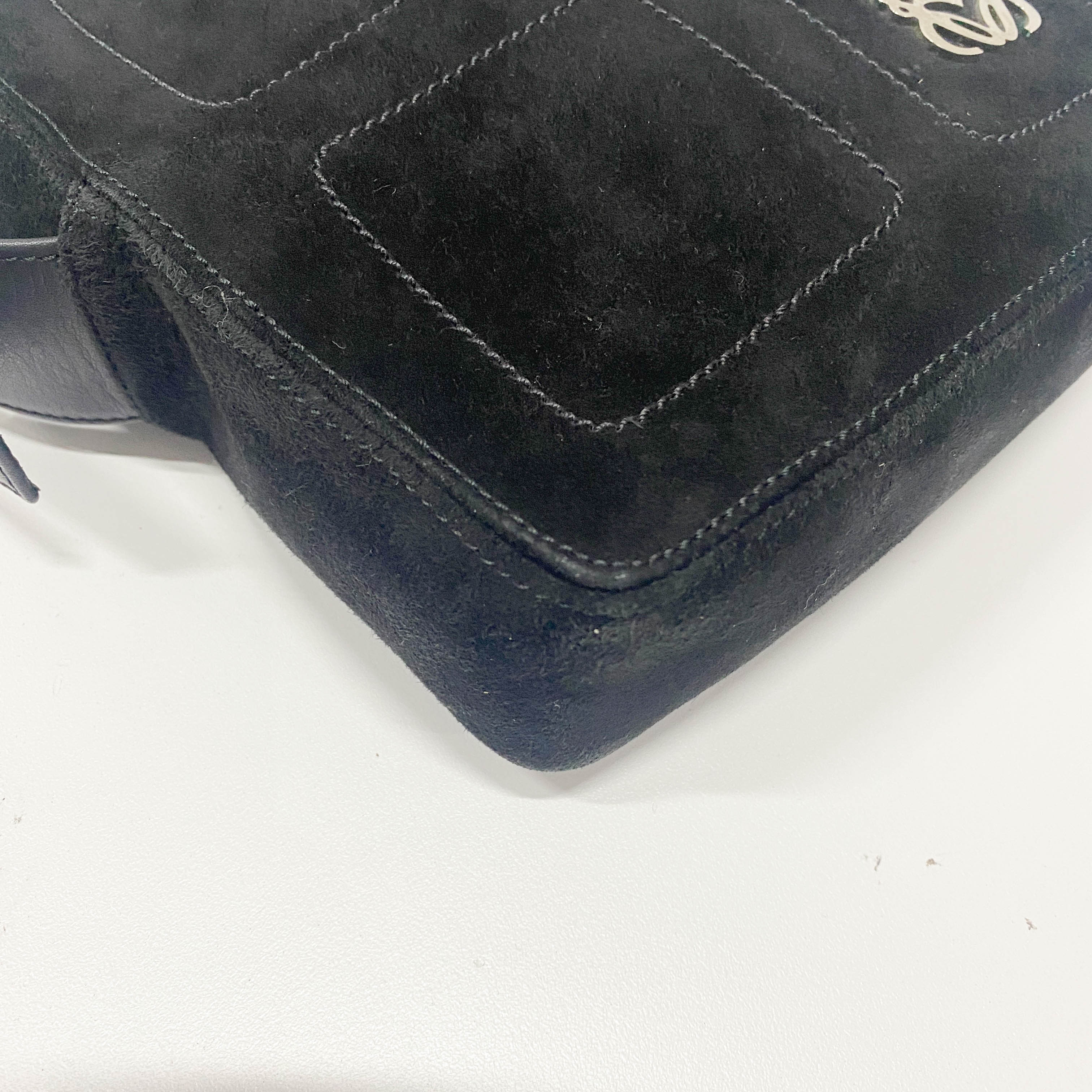 Anagram Black Suede Shoulder Bag