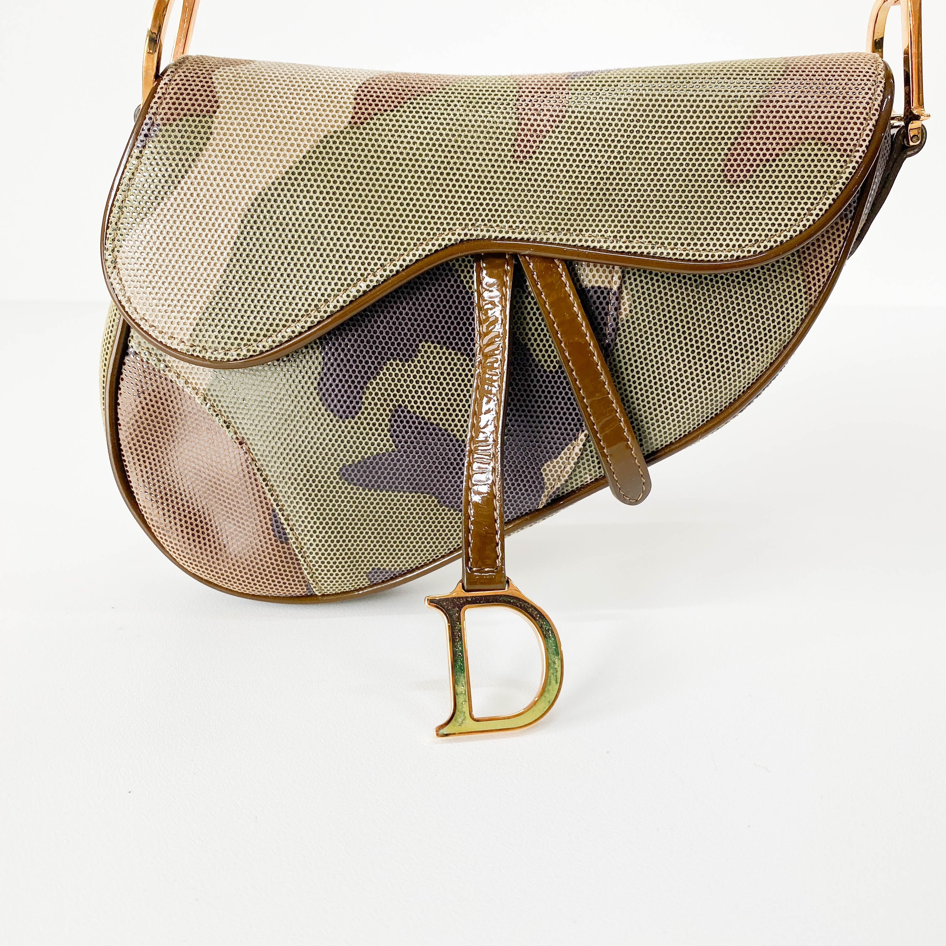 Green Camouflage Coated Canvas Saddle Shoulder Bag