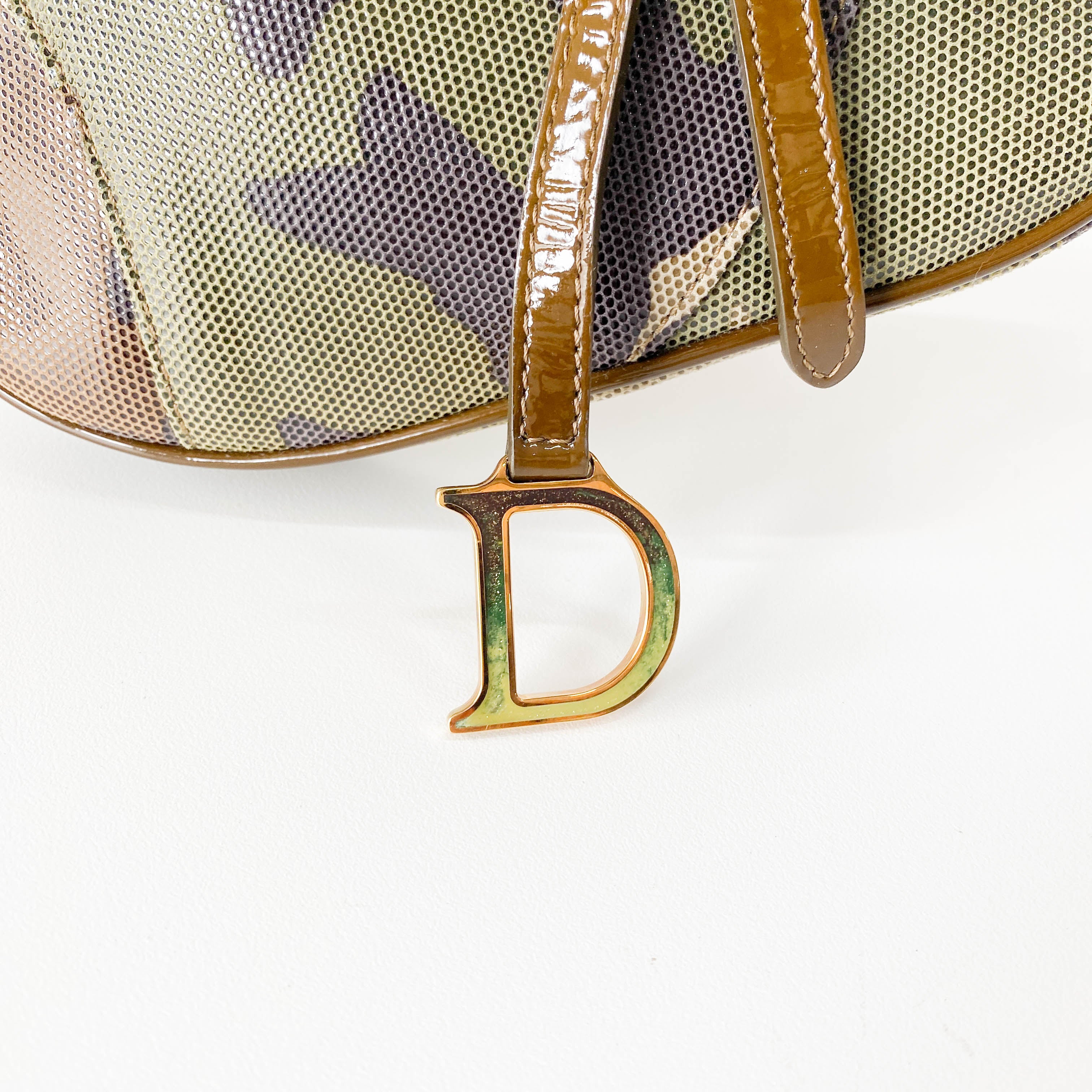Green Camouflage Coated Canvas Saddle Shoulder Bag