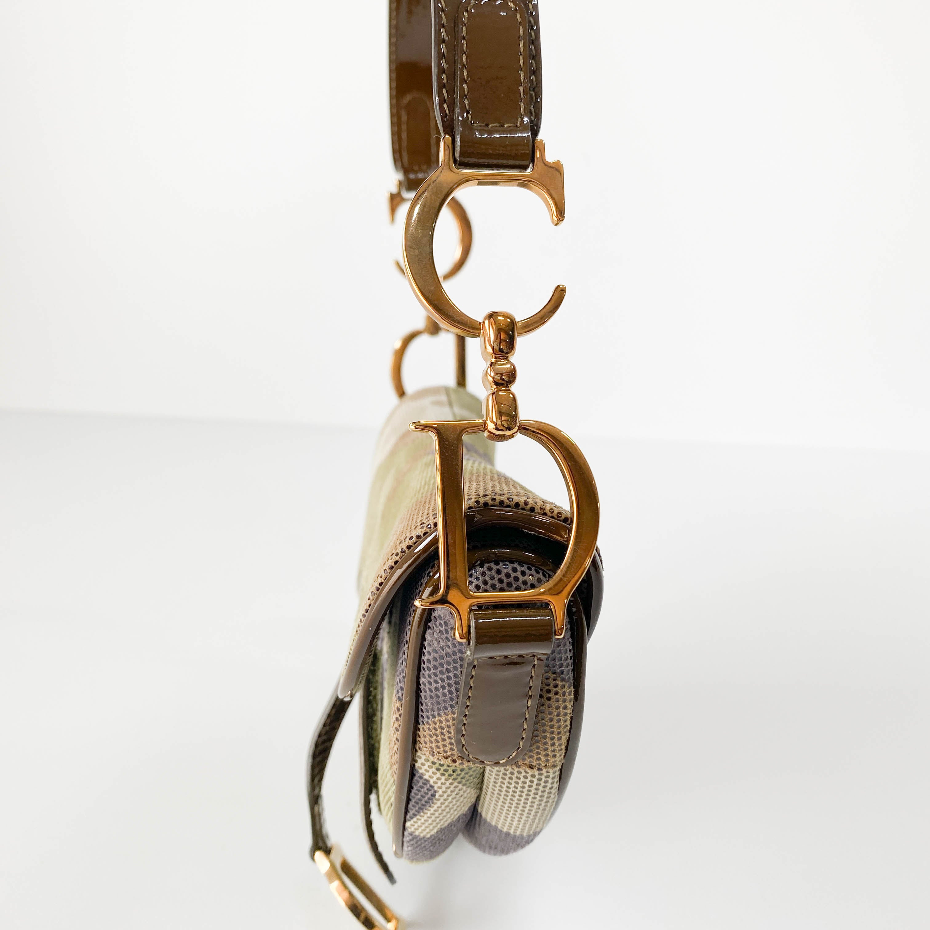 Green Camouflage Coated Canvas Saddle Shoulder Bag