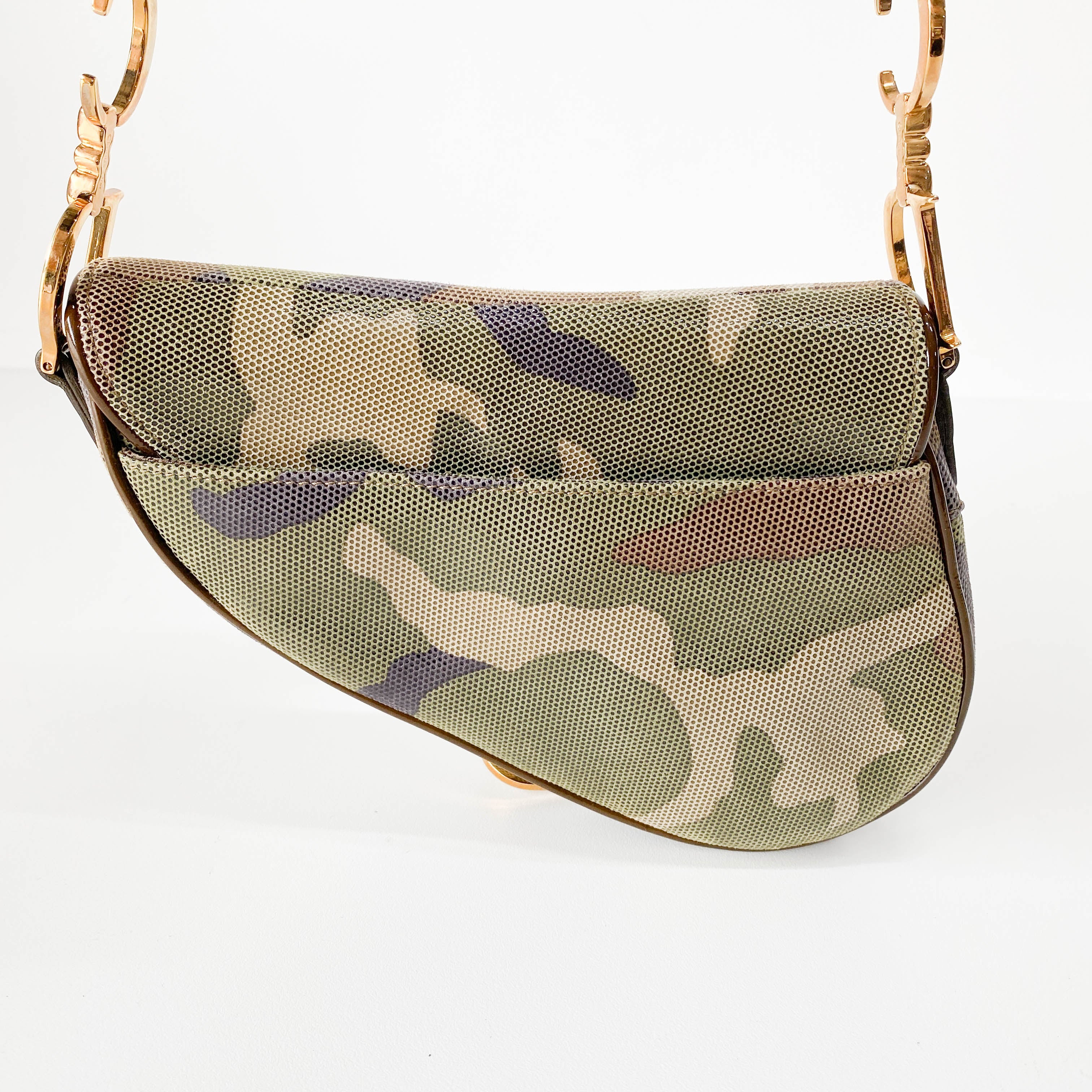 Green Camouflage Coated Canvas Saddle Shoulder Bag