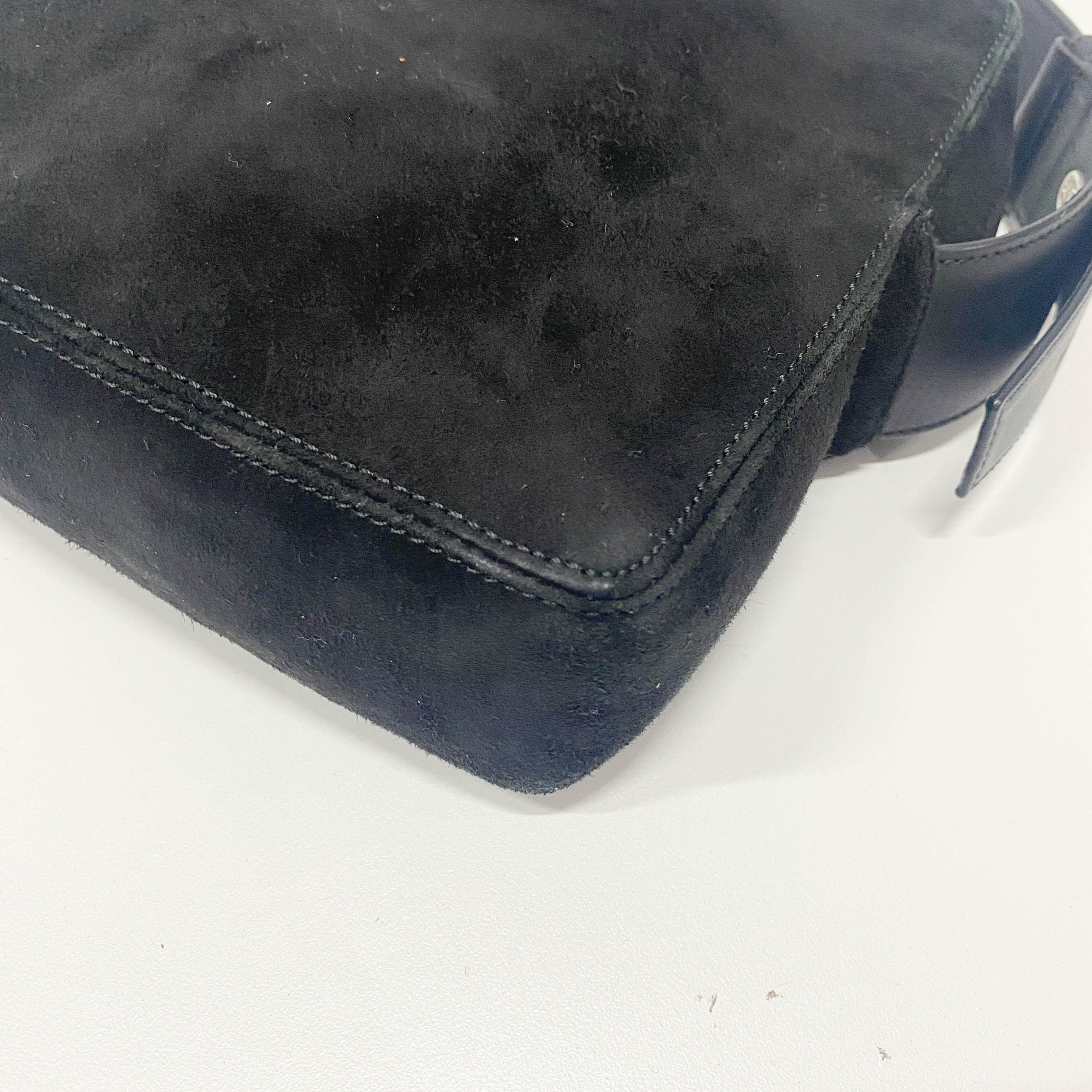 Anagram Black Suede Shoulder Bag