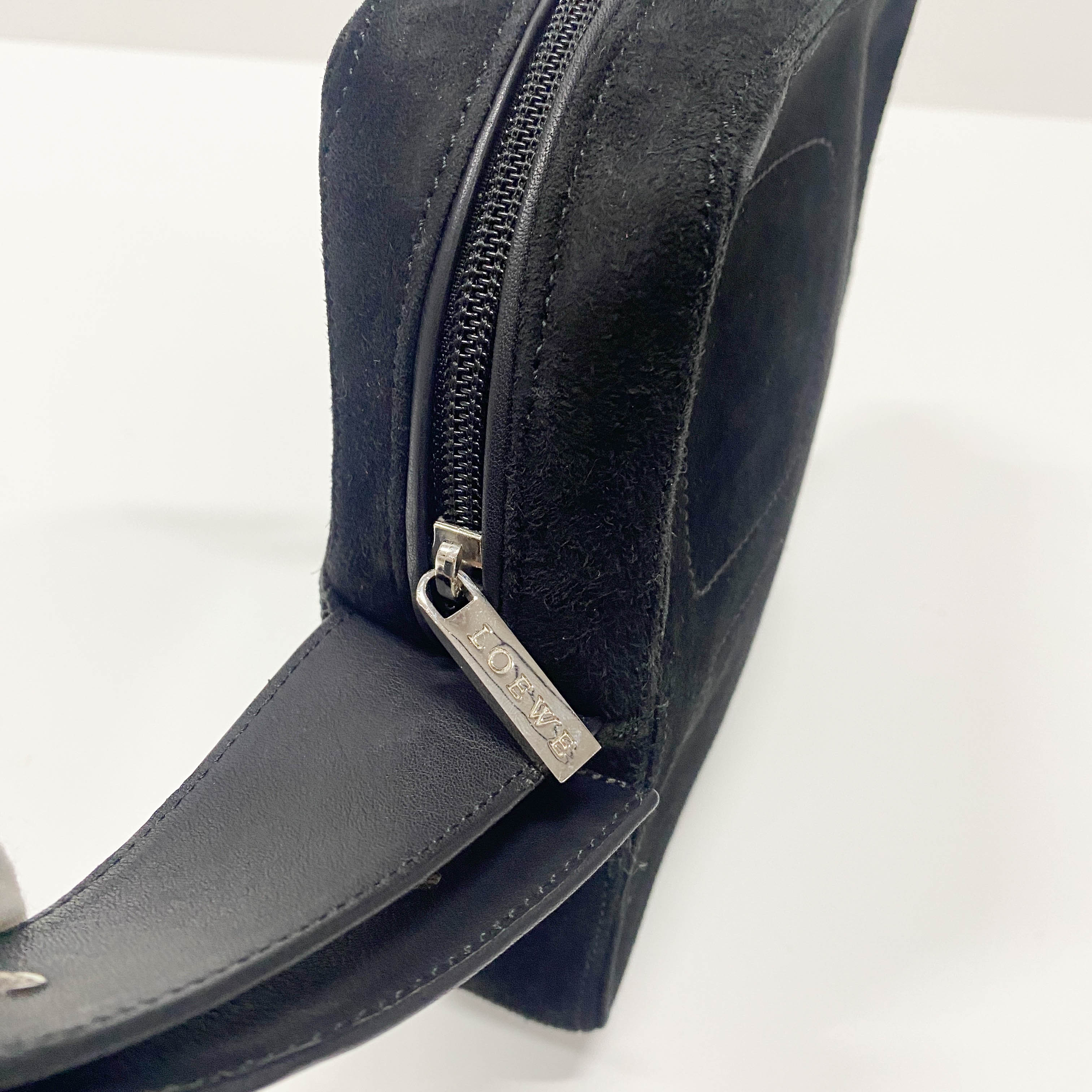 Anagram Black Suede Shoulder Bag