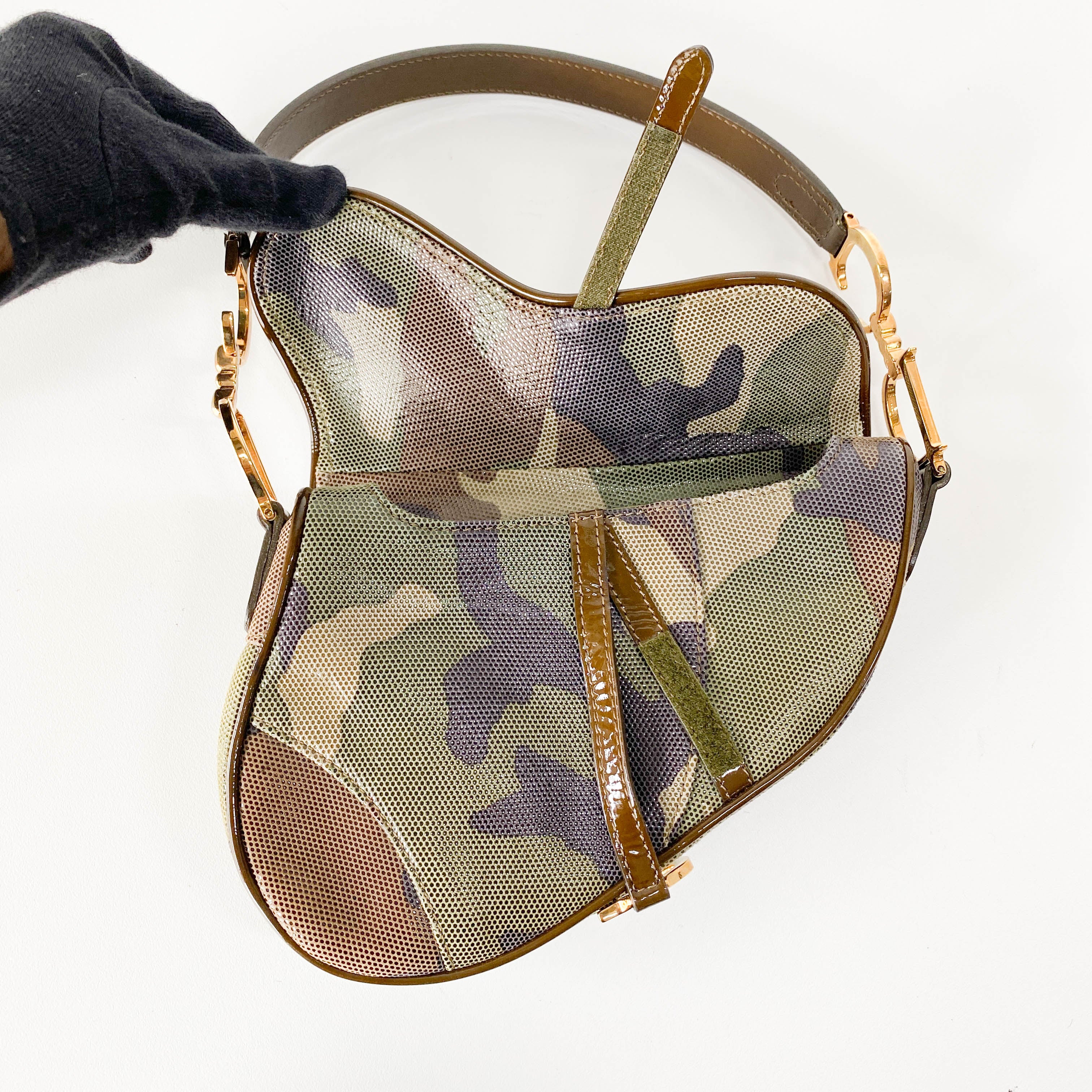 Green Camouflage Coated Canvas Saddle Shoulder Bag