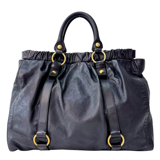 Matelassé Black Leather Shoulder Bag