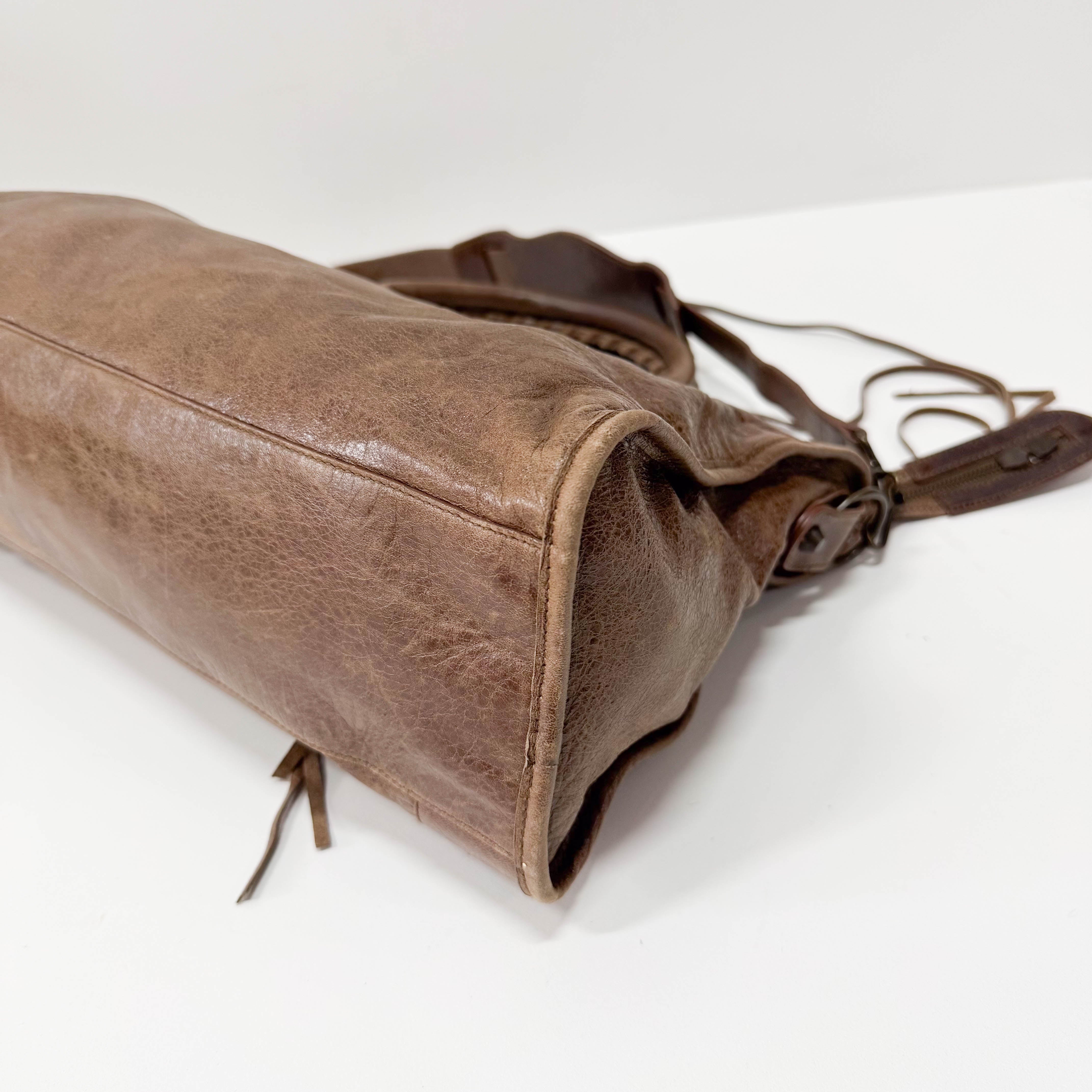 The City Brown Leather Two Way Bag