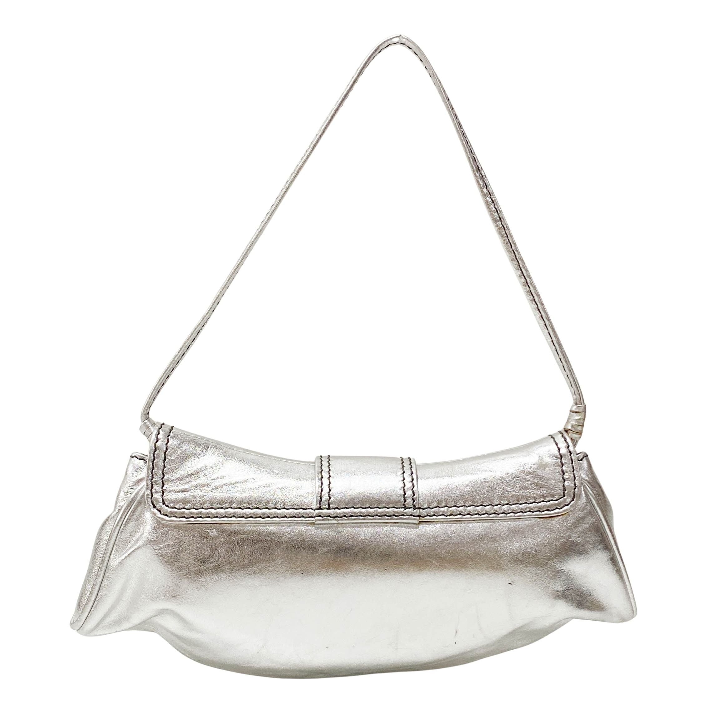 Silver Leather Shoulder Bag