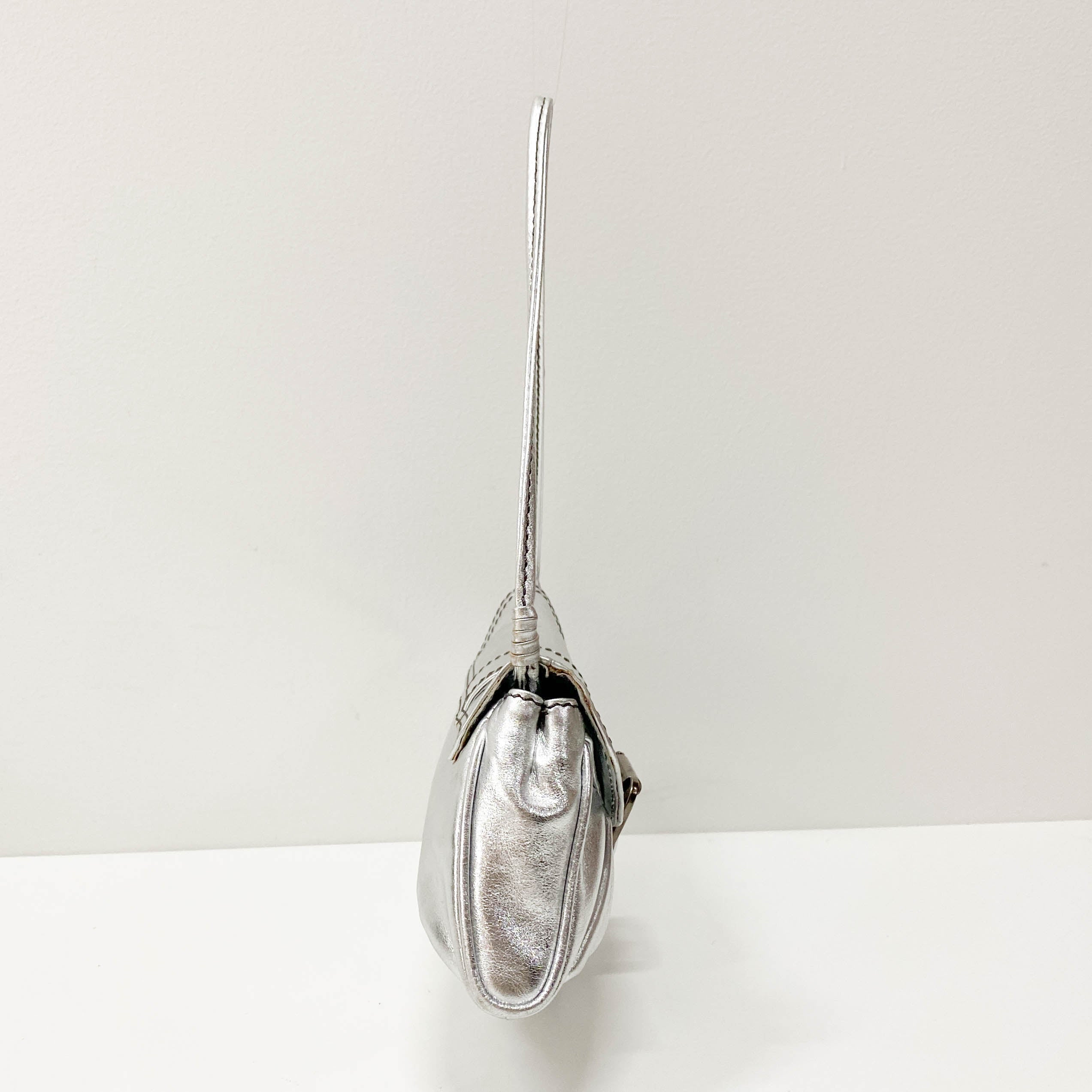 Silver Leather Shoulder Bag