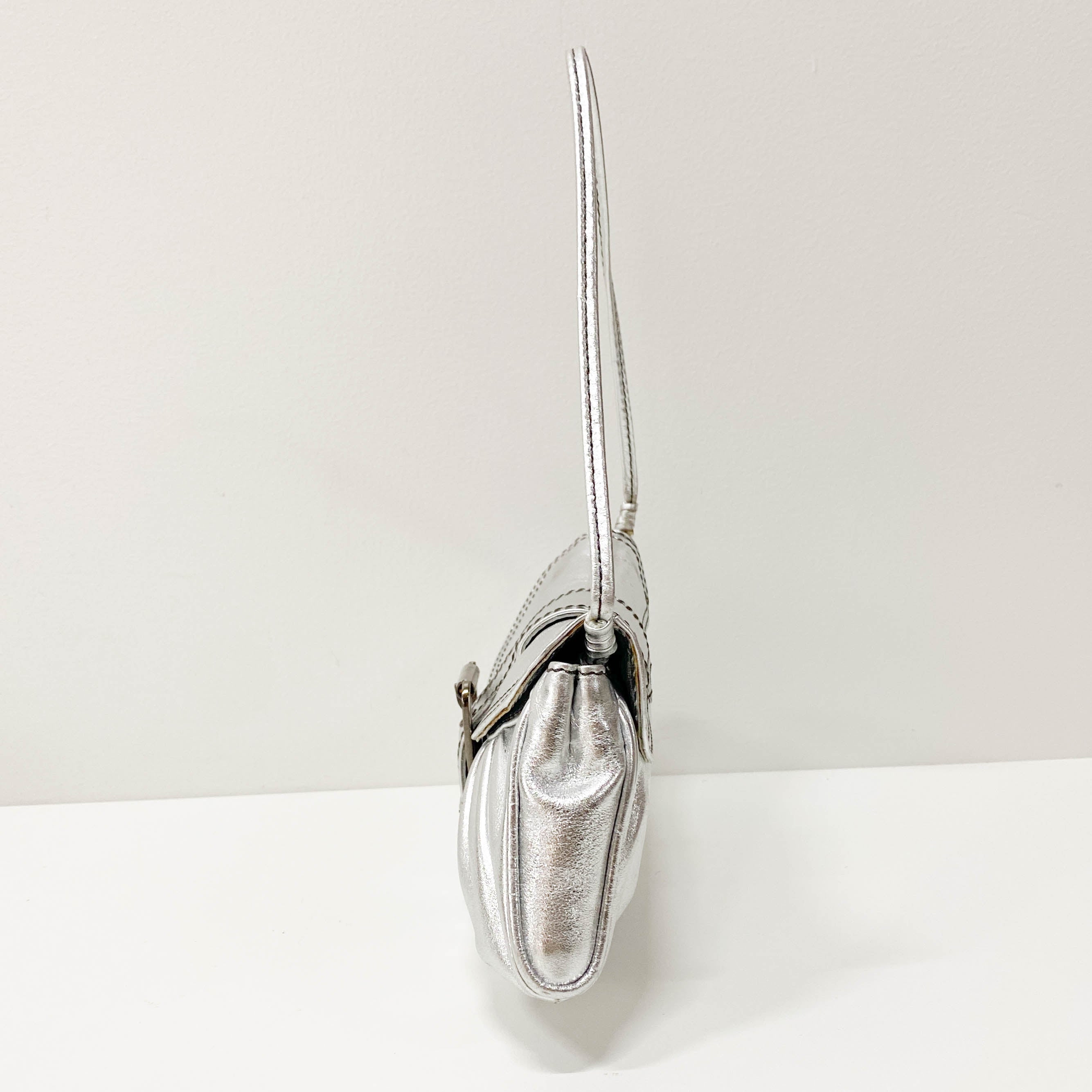 Silver Leather Shoulder Bag