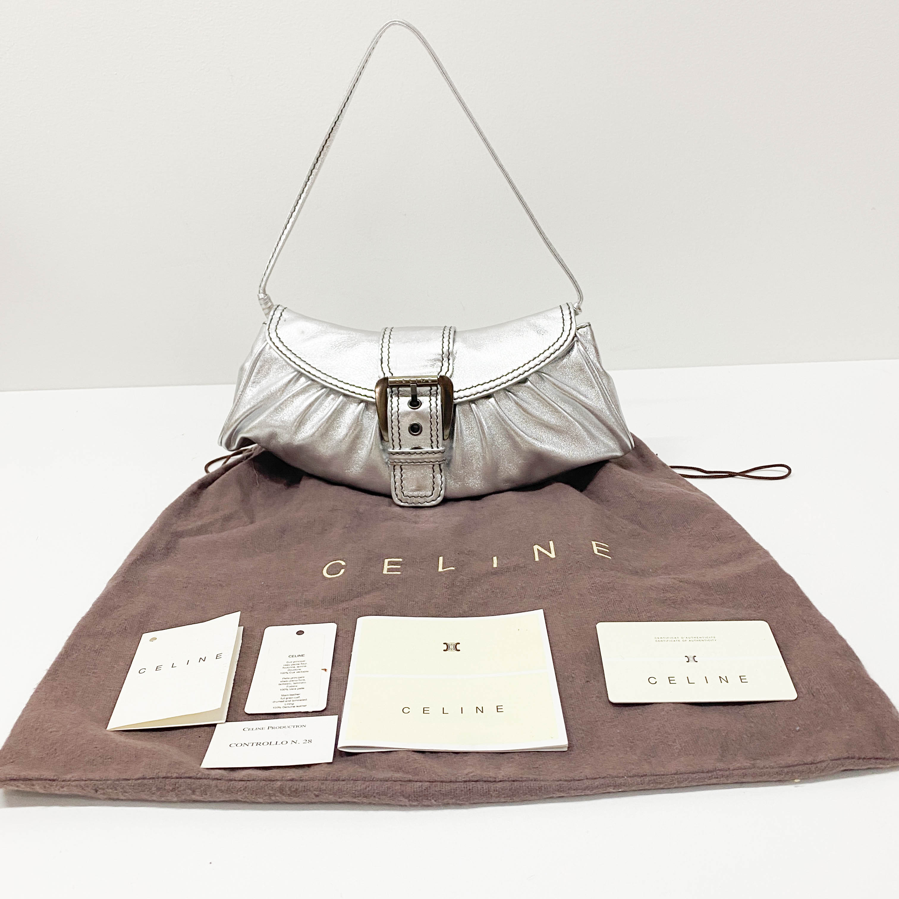 Silver Leather Shoulder Bag