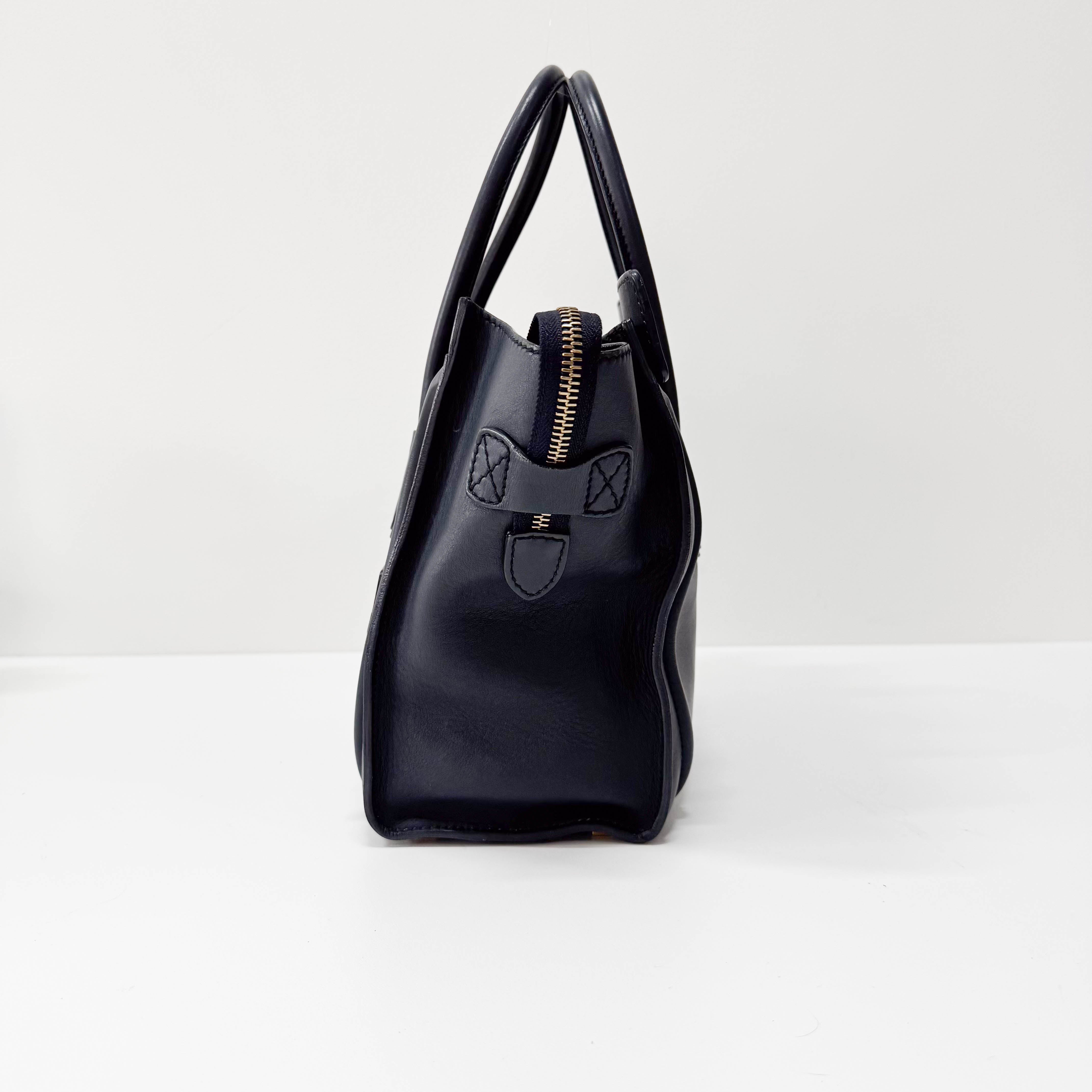 Micro Luggage Blue Leather Handbag