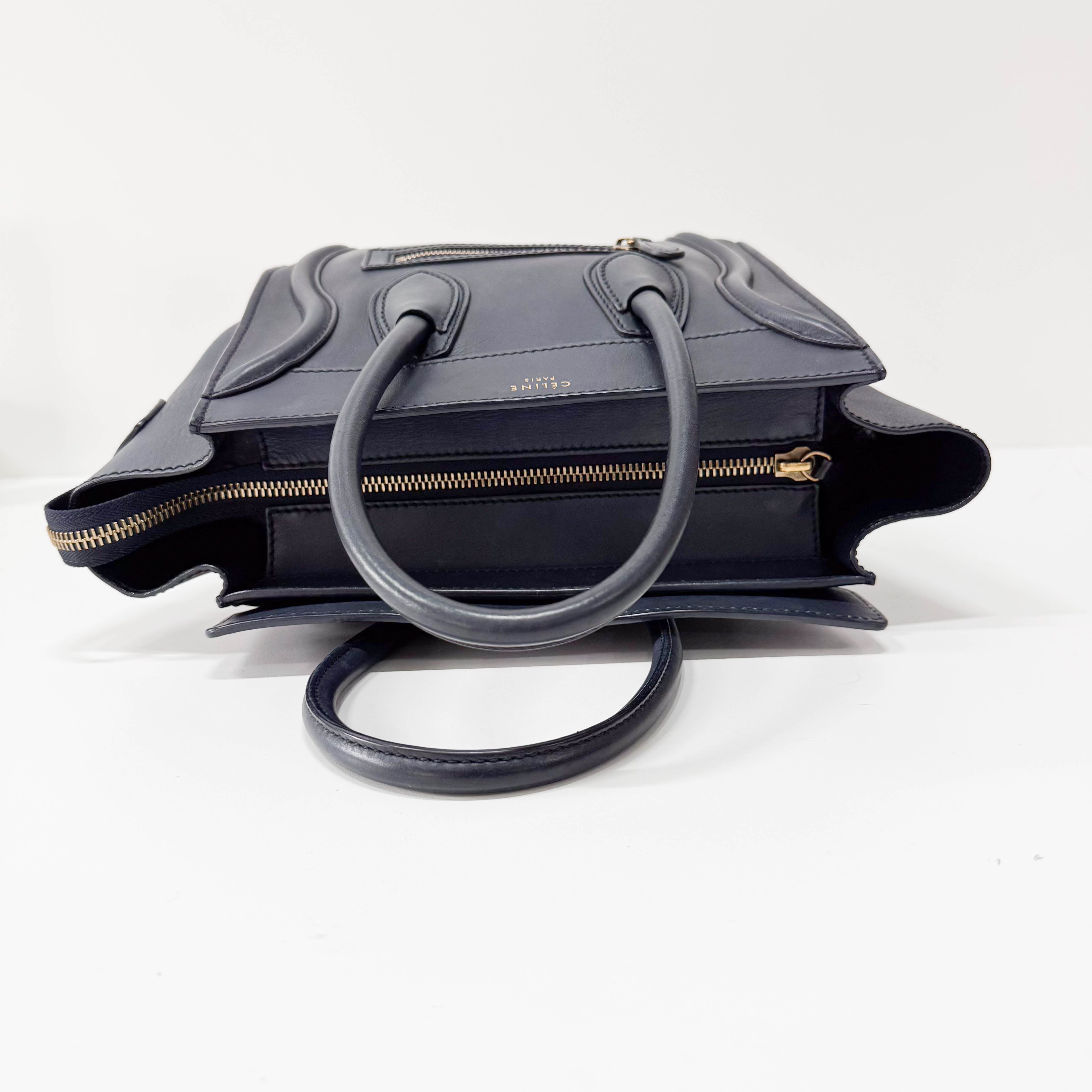 Micro Luggage Blue Leather Handbag